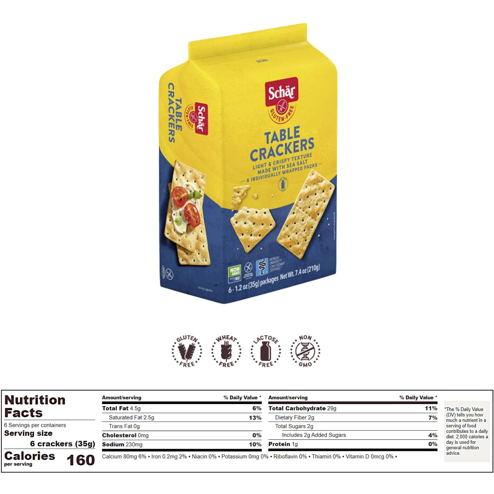 Schar - Table Crackers - Certified Gluten Free - No Gmo's, Lactose, Or Wheat - (7.4 Oz) 3 Pack