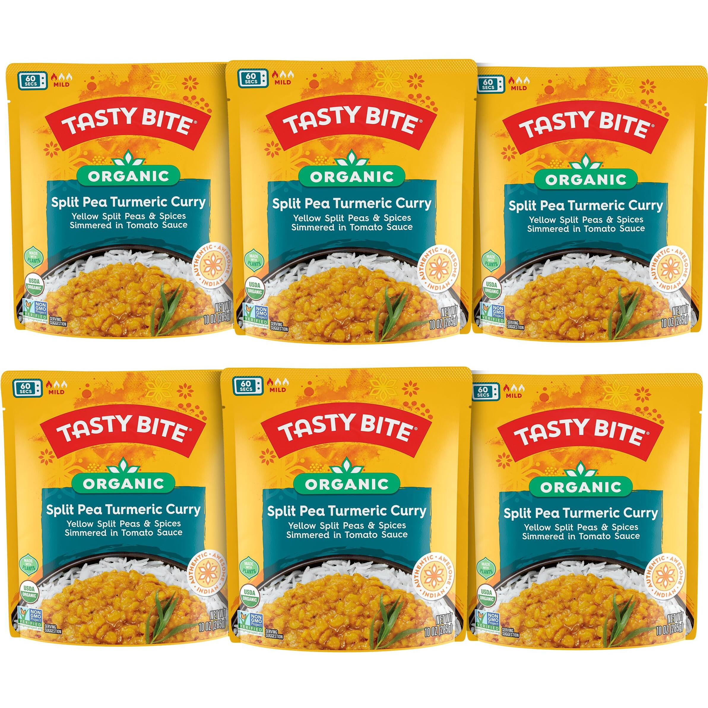 Tasty Bite Organic Jodhpur Lentils, 10 Ounce, Pack Of 6, Ready To Eat, Microwavable Entree, Vegan ( 6 Count )
