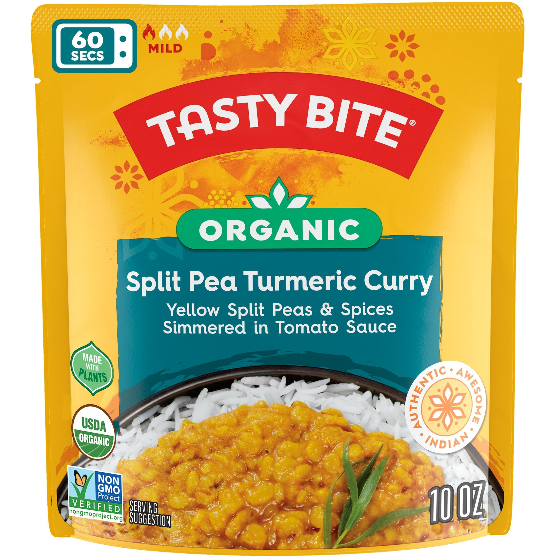 Tasty Bite Organic Jodhpur Lentils, 10 Ounce, Pack Of 6, Ready To Eat, Microwavable Entree, Vegan ( 6 Count )