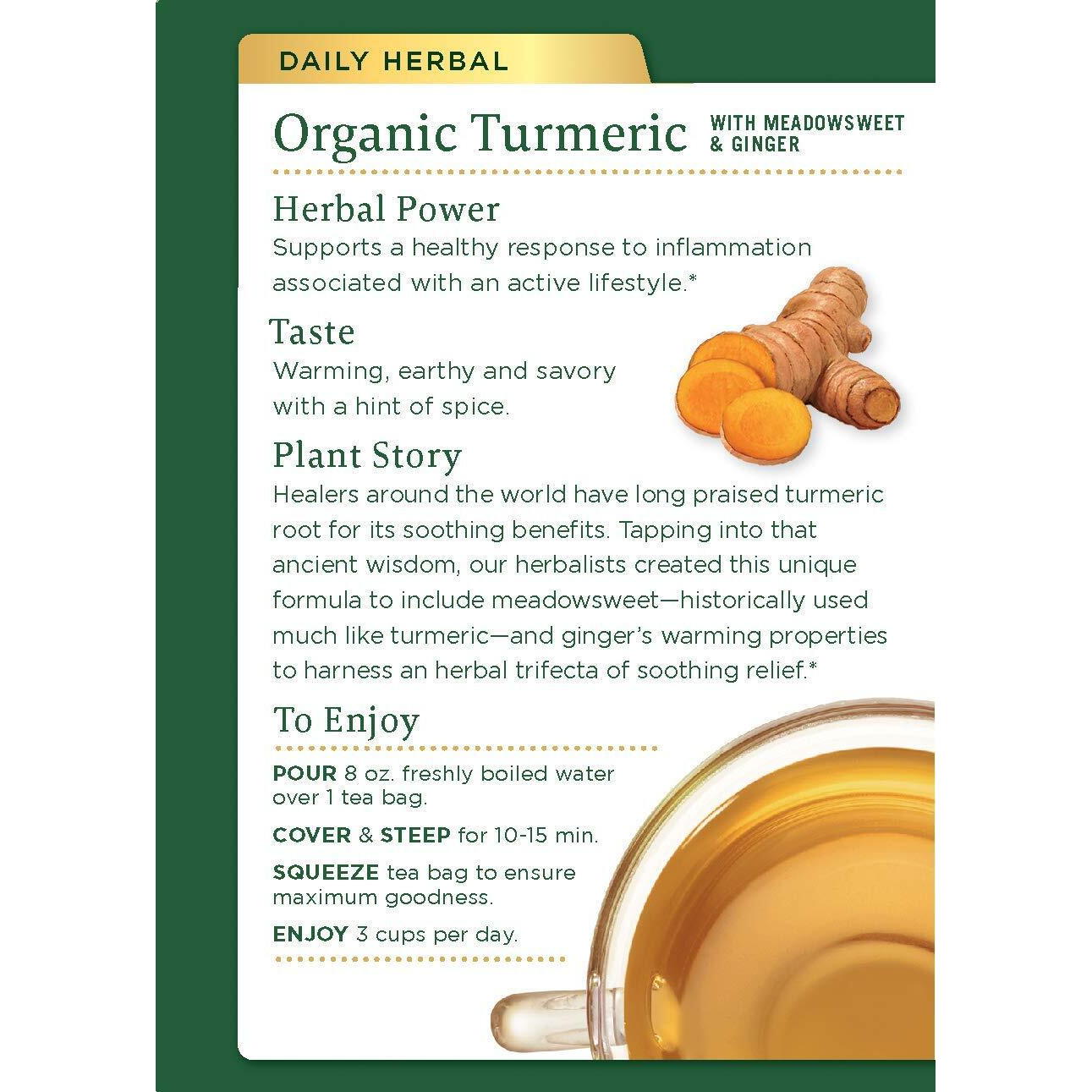Traditional Medicinals Organic Turmeric With Meadowsweet & Ginger Herbal Tea, Supports Healthy Response To Inflammation, (Pack Of 3) - 48 Tea Bags Total