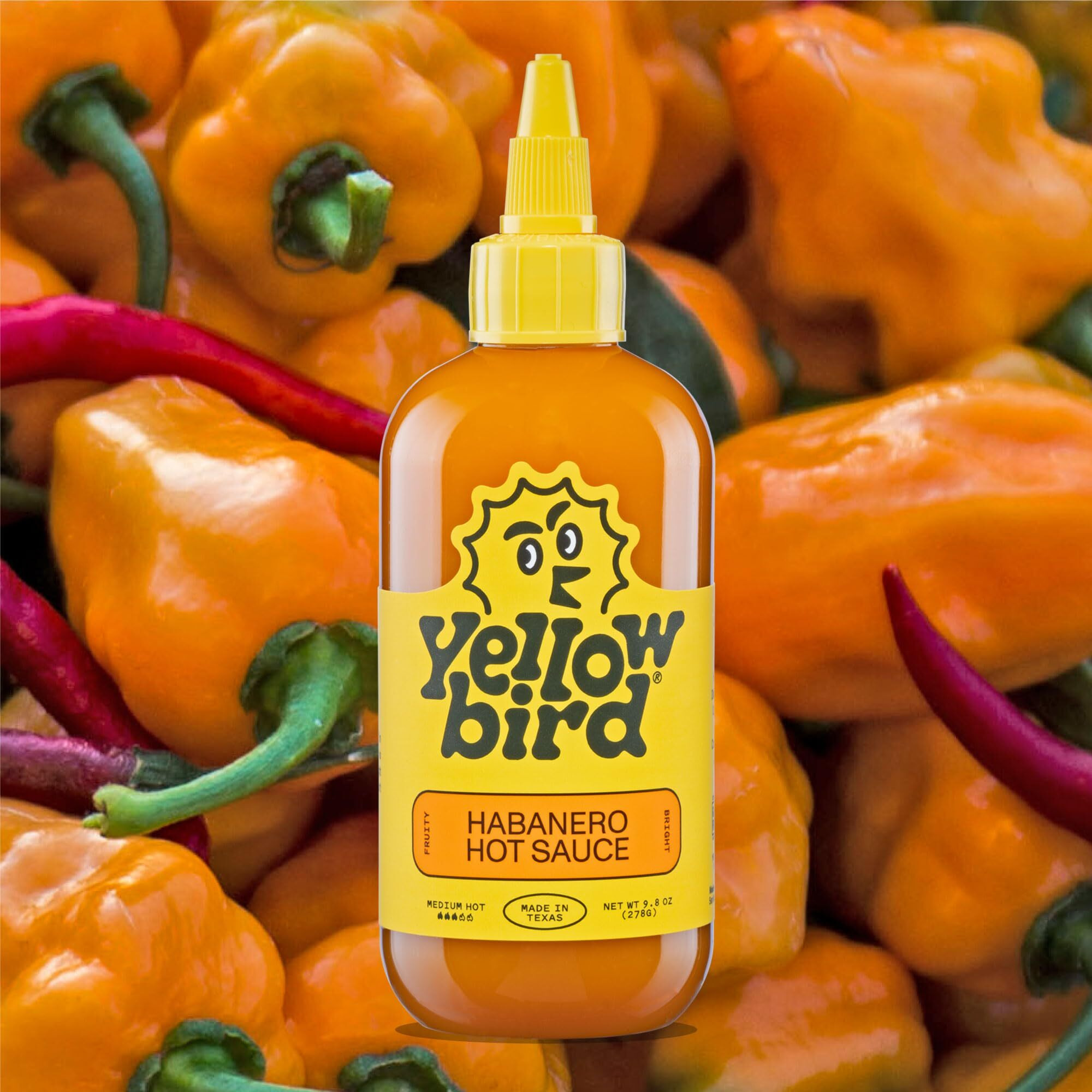 Hot Sauce By Yellowbird - With Habanero Peppers, Garlic, Carrots, And Tangerine - Plant-Based, Gluten Free, Non-Gmo - Homegrown In Austin - 9.8 Oz