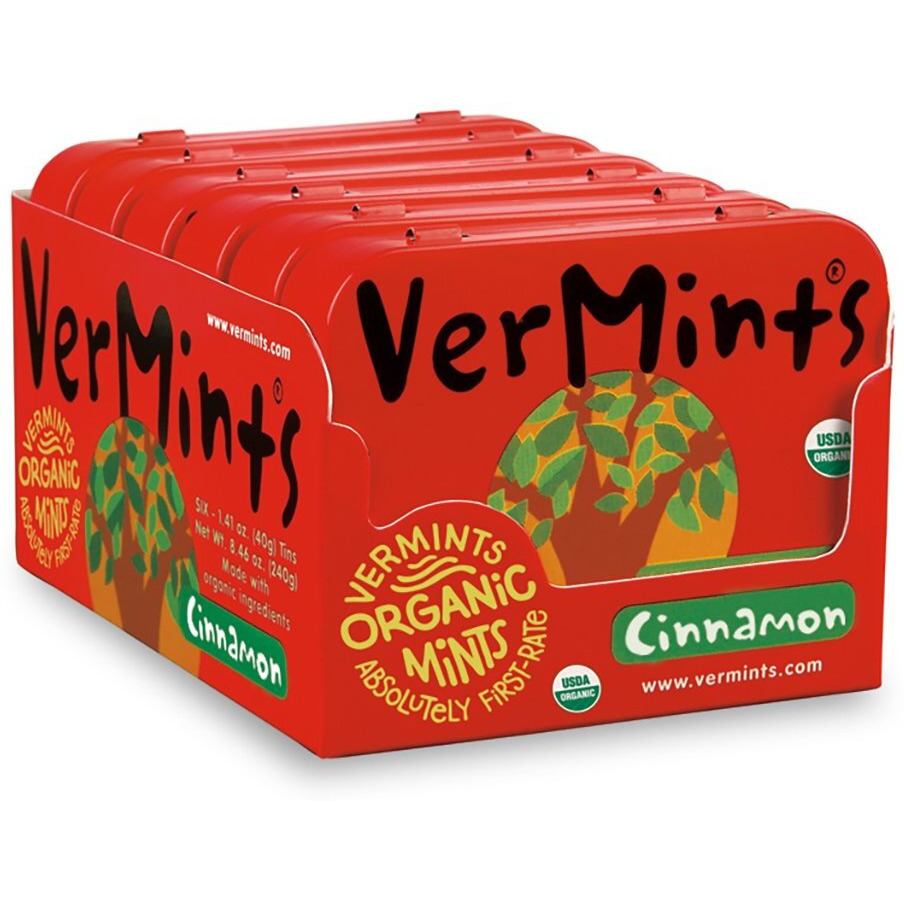 Organic Breath Mints By Vermints, Cinnamon Flavor, All Natural Pastilles, Non-Gmo, Nut Free, Gluten Free, Vegan, Ksa Kosher, Pack Of 6, 1.41Oz Tins
