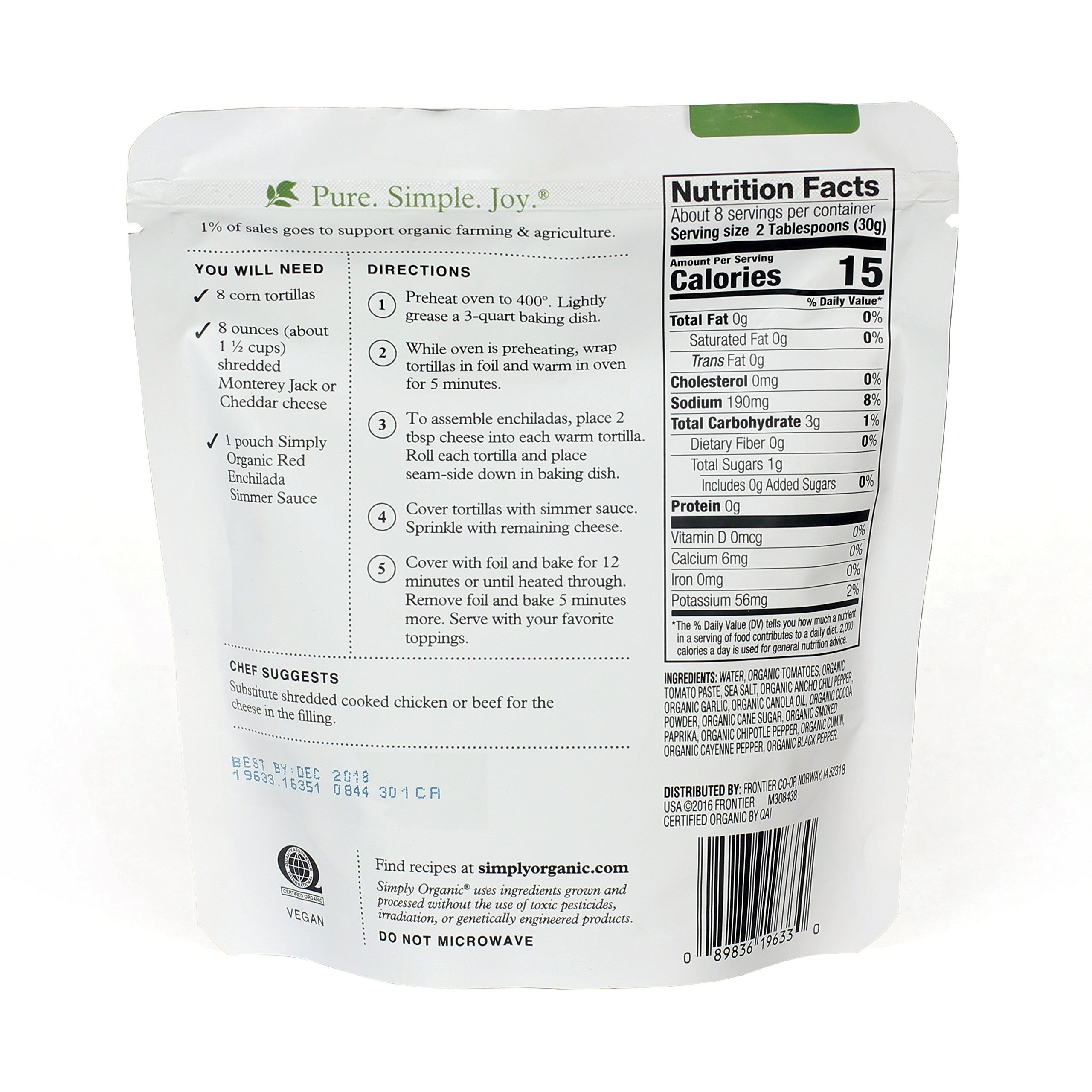 Simply Organic Red Enchilada Simmer Sauce, Certified Organic | 8 Oz | Pack Of 6