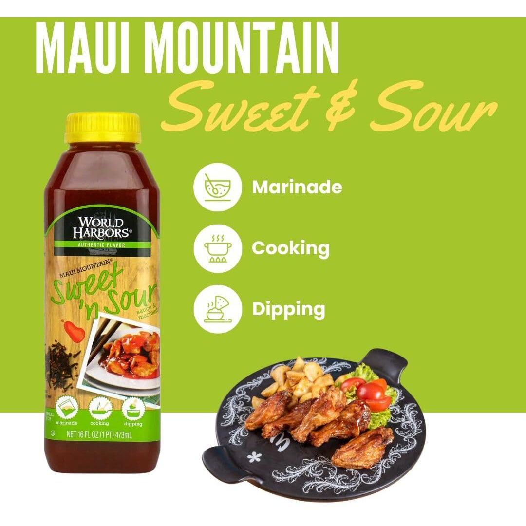 World Harbors Maui Sweet And Sour Sauce - Hawaii Style Perfect For Dipping, Dumplings, Chicken Nuggets, Various Meats Including Beef, Pork, Seafood & Vegetable Made In Usa 16-Fl Oz Bottle (Pack Of 1)