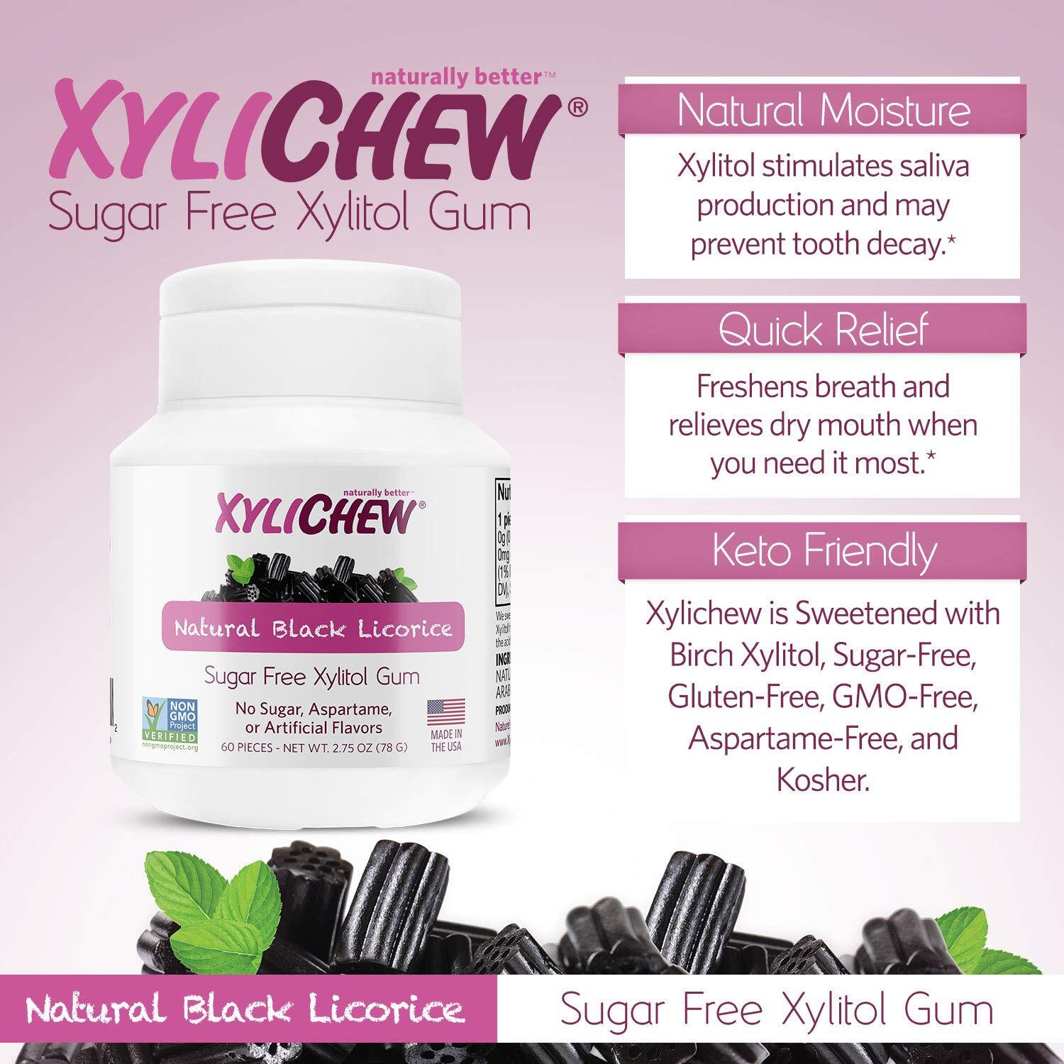 Xylichew 100% Xylitol Chewing Gum Jars - Non Gmo, Gluten, Aspartame, And Sugar Free Gum - Natural Oral Care, Relieves Bad Breath And Dry Mouth - Licorice, 60 Count (Pack Of 4)