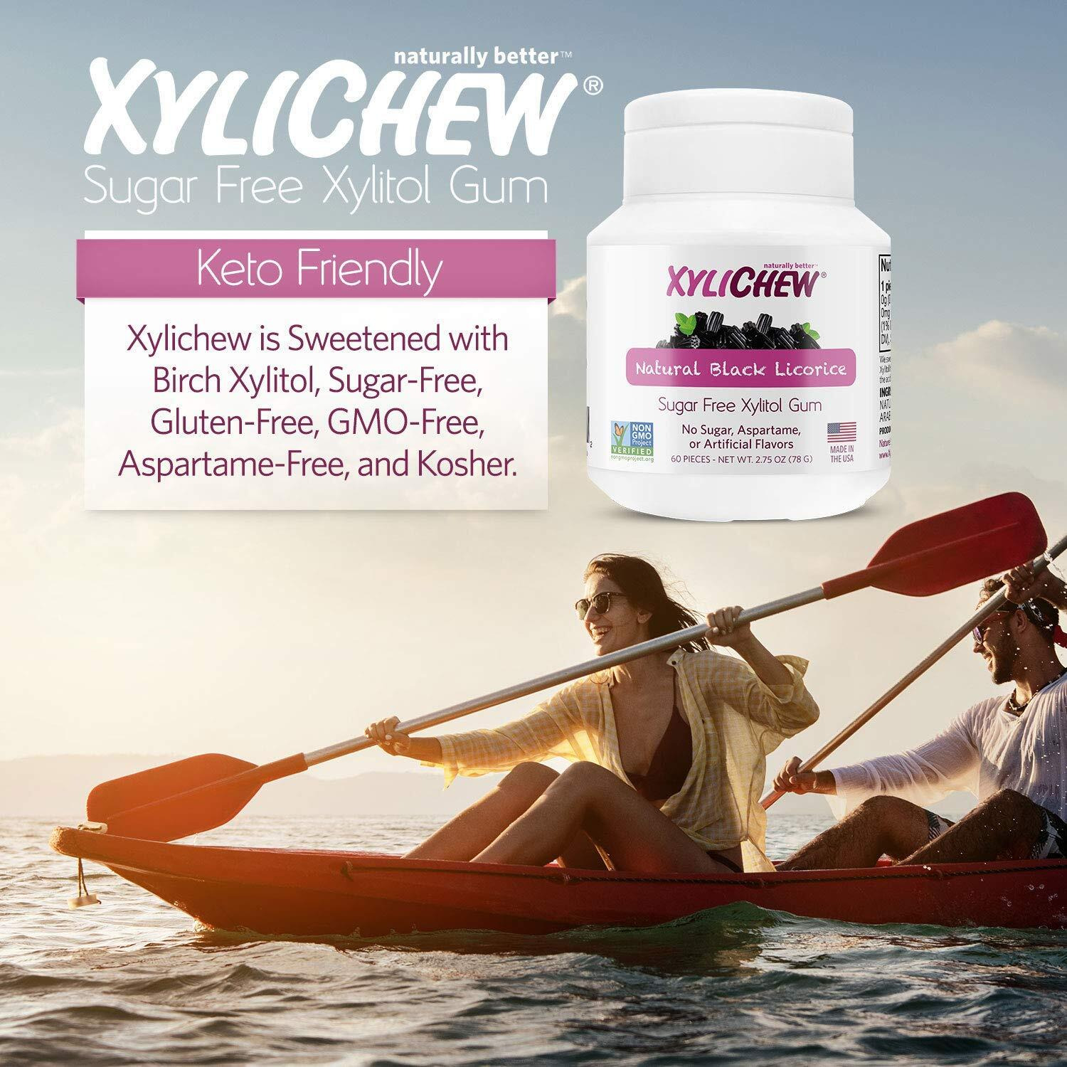 Xylichew 100% Xylitol Chewing Gum Jars - Non Gmo, Gluten, Aspartame, And Sugar Free Gum - Natural Oral Care, Relieves Bad Breath And Dry Mouth - Licorice, 60 Count (Pack Of 4)