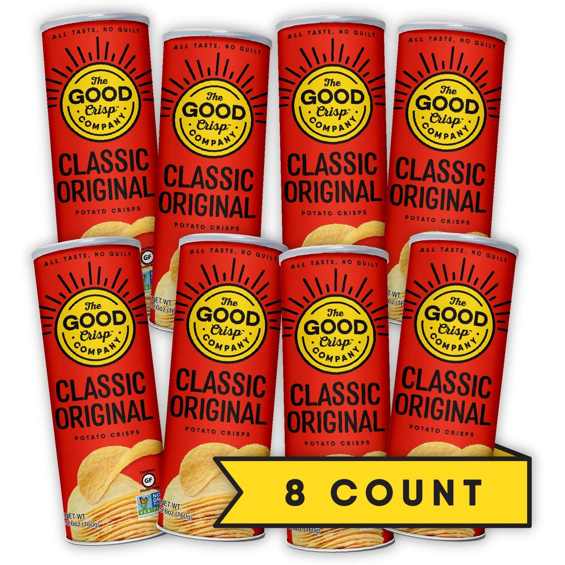 The Good Crisp Company, Original Gluten Free Potato Chips (5.6 Ounce Canisters, Pack Of 8), Non-Gmo, Allergen Friendly, Potato Chip Snack Pack, Gluten Free Snacks