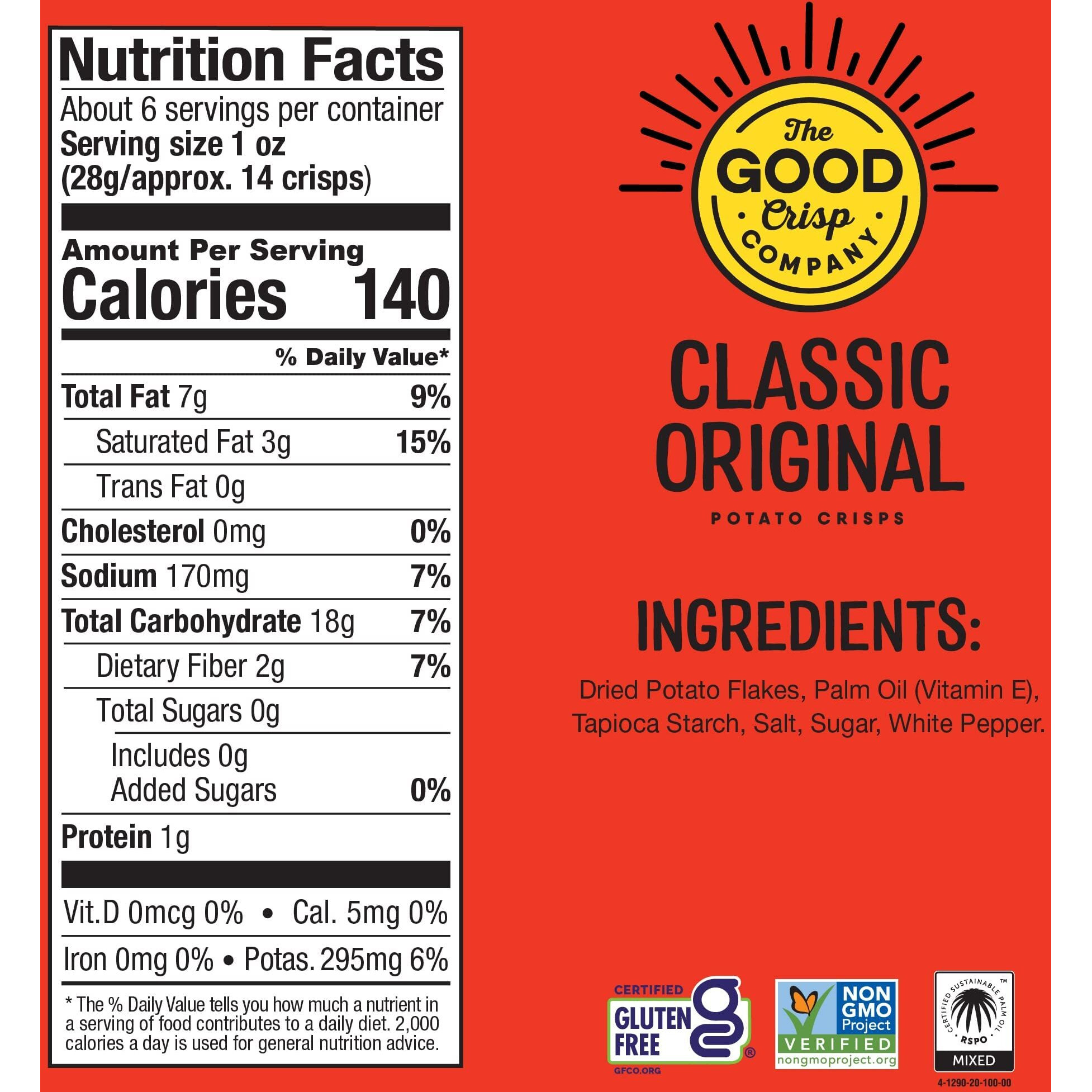The Good Crisp Company, Original Gluten Free Potato Chips (5.6 Ounce Canisters, Pack Of 8), Non-Gmo, Allergen Friendly, Potato Chip Snack Pack, Gluten Free Snacks