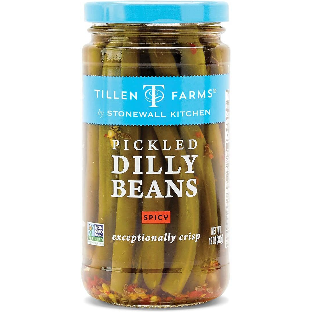 Tillen Farms Gourmet Pickled Hot & Spicy Dilly Beans, Exceptionally Crisp And Certified Non-Gmo, Crunchy And Sour, Great For Salads, 12Oz