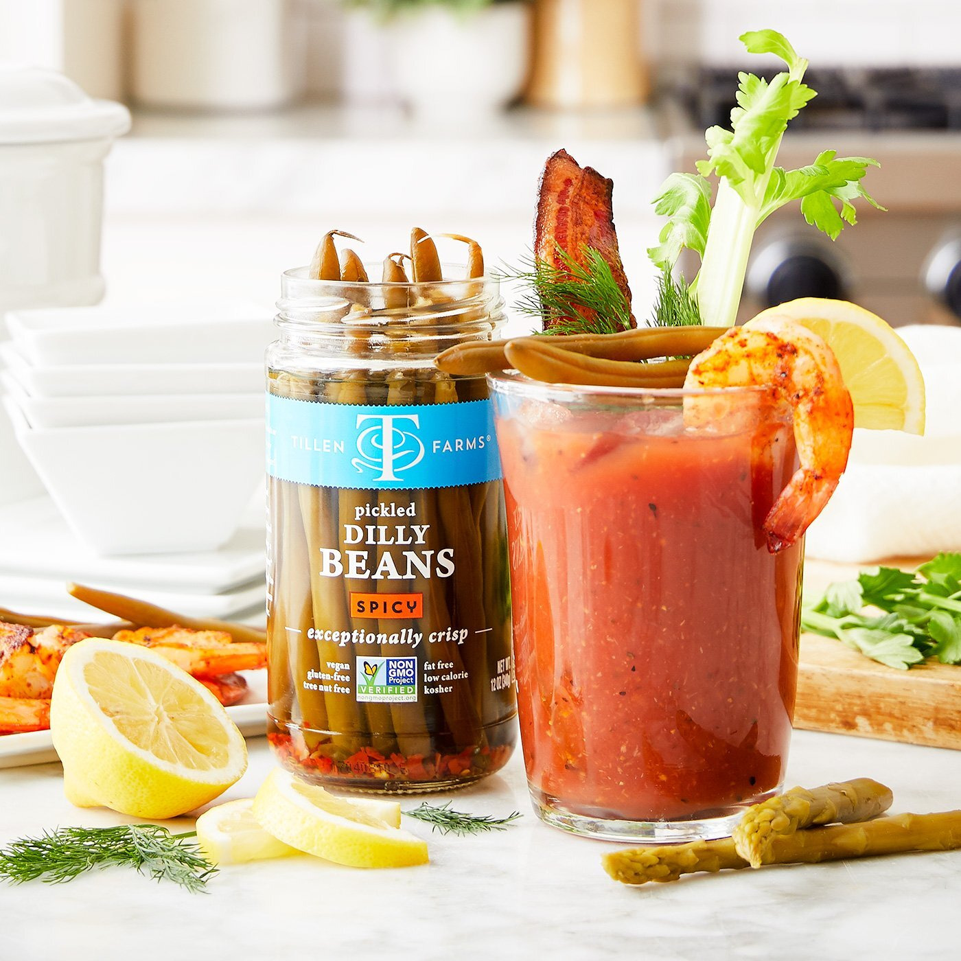 Tillen Farms Gourmet Pickled Hot & Spicy Dilly Beans, Exceptionally Crisp And Certified Non-Gmo, Crunchy And Sour, Great For Salads, 12Oz