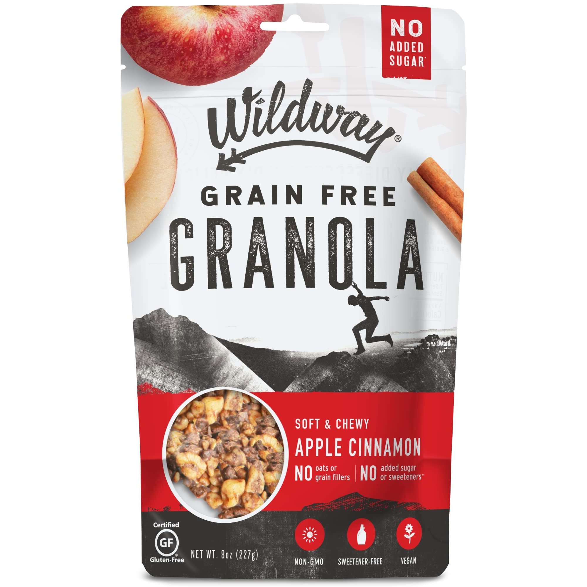 Wildway Apple Cinnamon Keto Granola | Grain-Free Certified Gluten-Free Cereal | Vegan, Low Carb & No Sugar Added | Paleo-Friendly, Non-Gmo Fruit & Nut Clusters | Nutrient-Rich Snack | 8Oz, 3 Pack