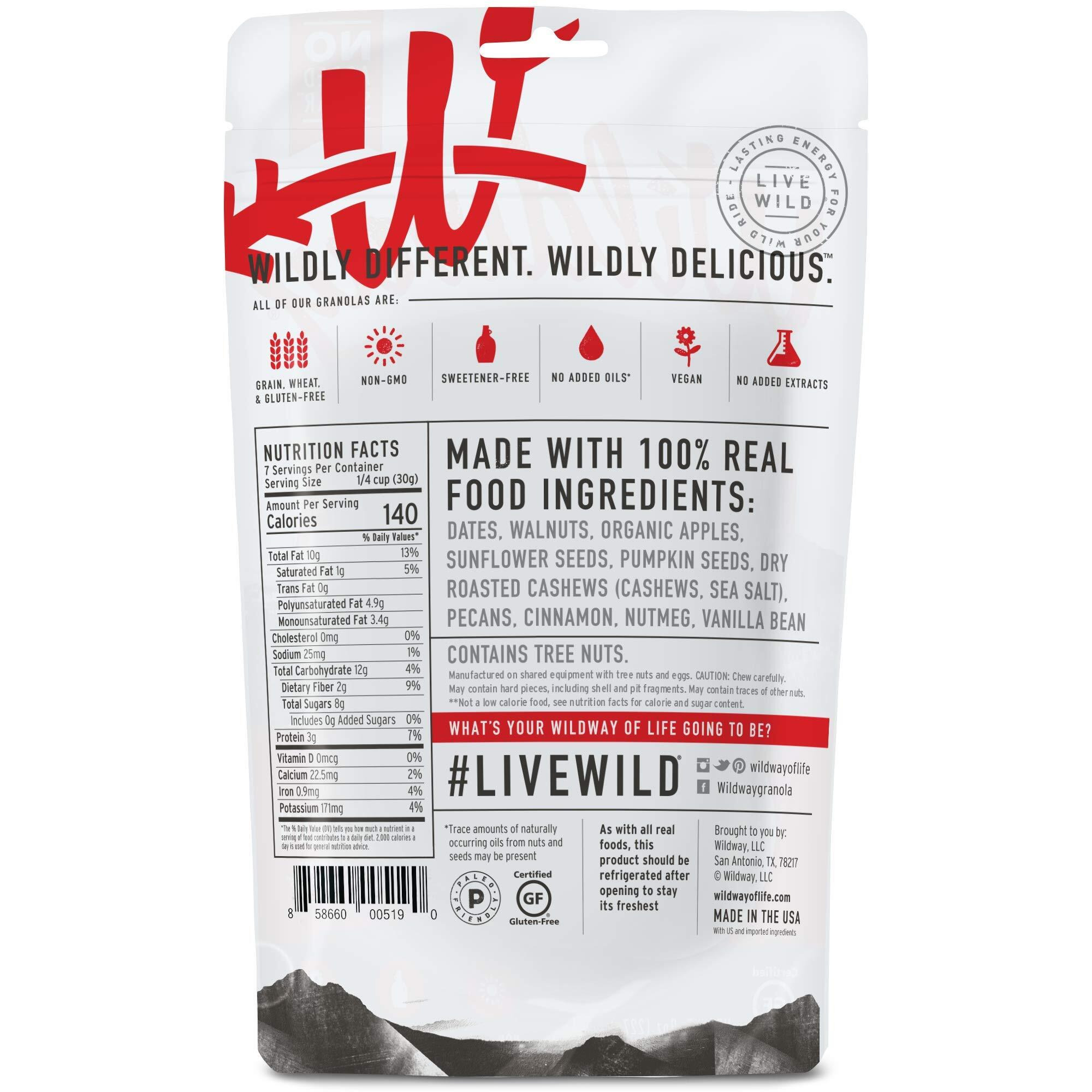 Wildway Apple Cinnamon Keto Granola | Grain-Free Certified Gluten-Free Cereal | Vegan, Low Carb & No Sugar Added | Paleo-Friendly, Non-Gmo Fruit & Nut Clusters | Nutrient-Rich Snack | 8Oz, 3 Pack