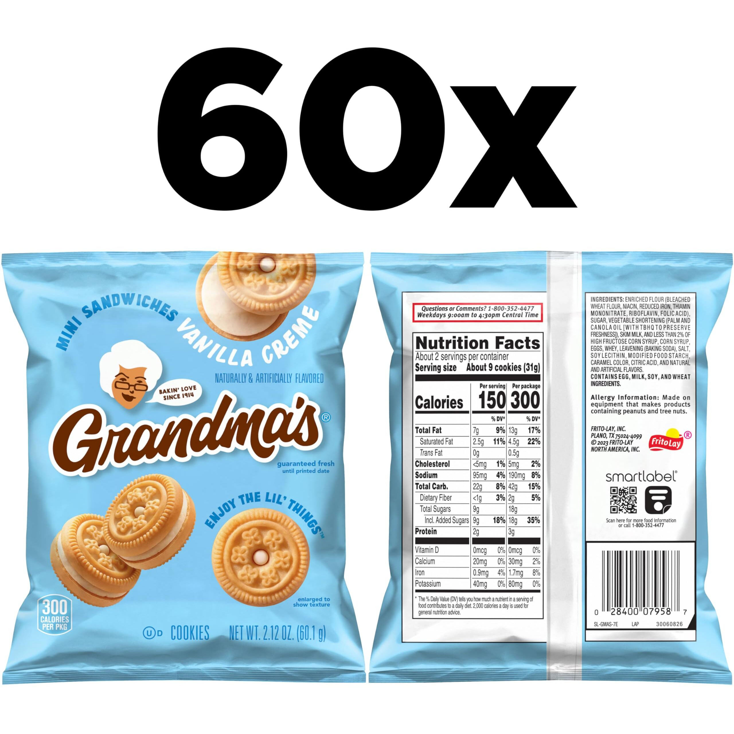 Grandma's Cookies, Mini Sandwich Crmes Vanilla, 2.12 Ounce (Pack Of 60)
