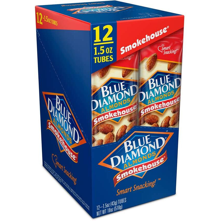 Blue Diamond Almonds, Smokehouse Flavored Snack Nuts, Single Serve Bags (1.5 Oz. Tubes, Pack Of 12)