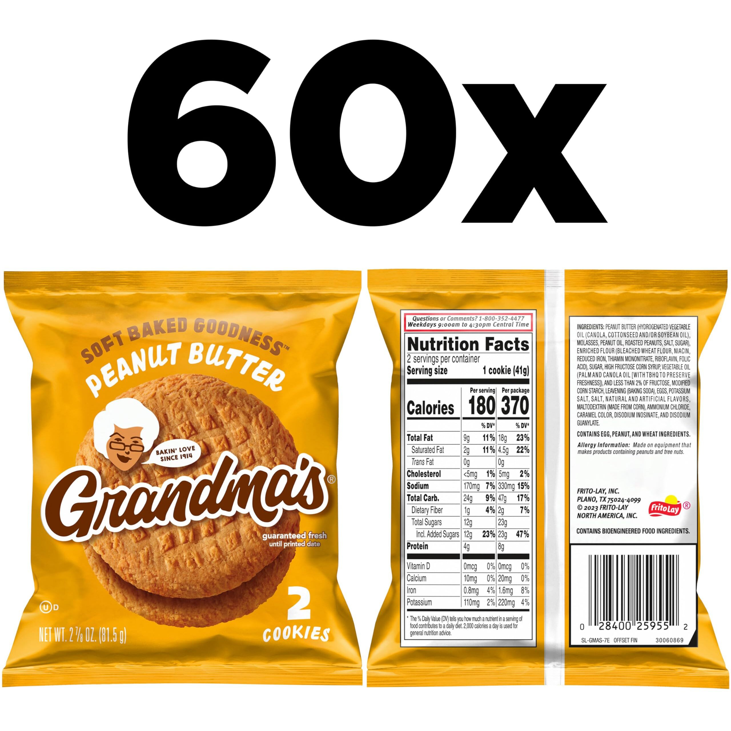 Grandma's Peanut Butter Cookies, 2.5 Ounce (Pack Of 60)