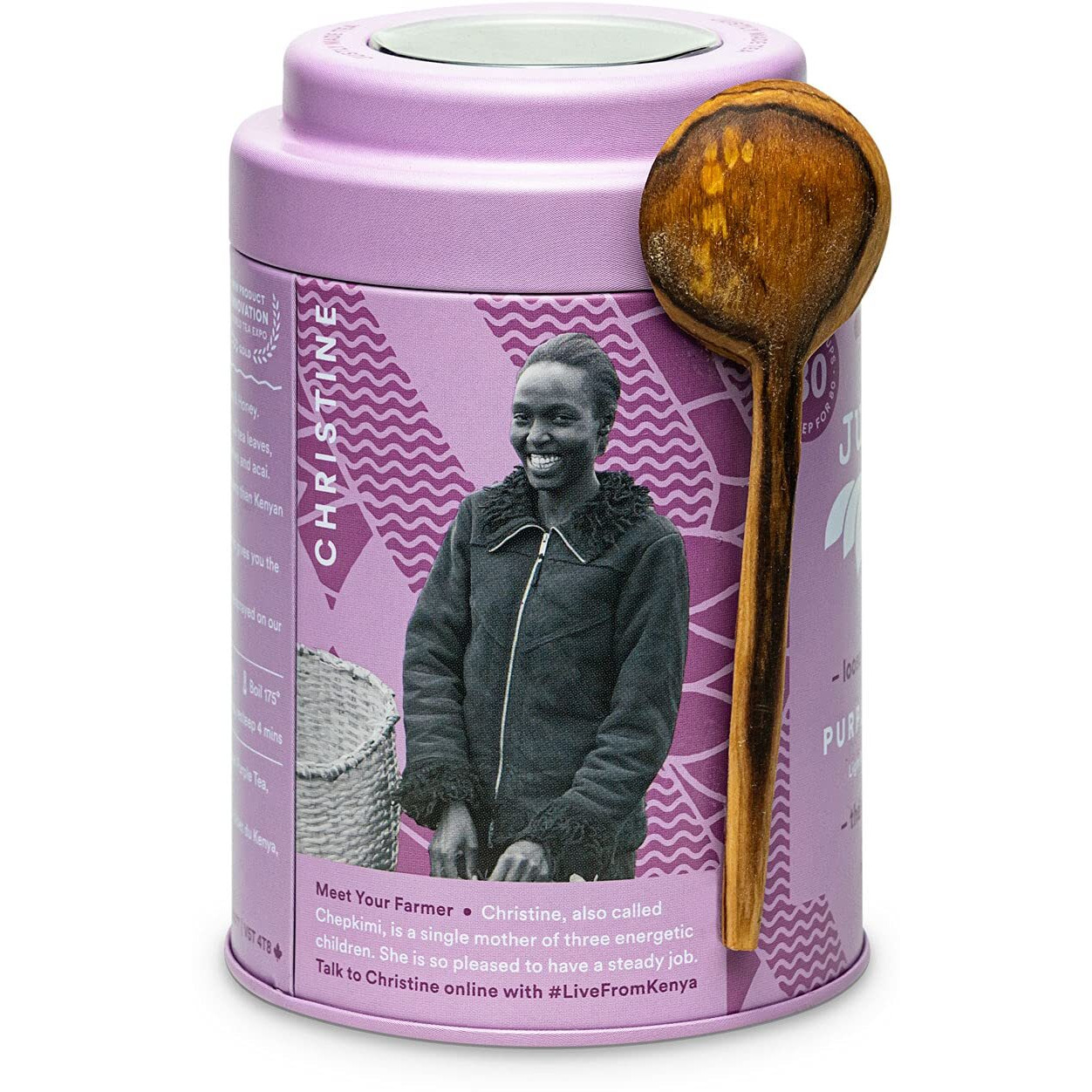 Justea Purple Jasmine | Loose Leaf Purple Tea | Tin With Hand Carved Tea Spoon | 40+ Cups (3.2Oz) | Low Caffeine | Award-Winning | Fair Trade | Non-Gmo