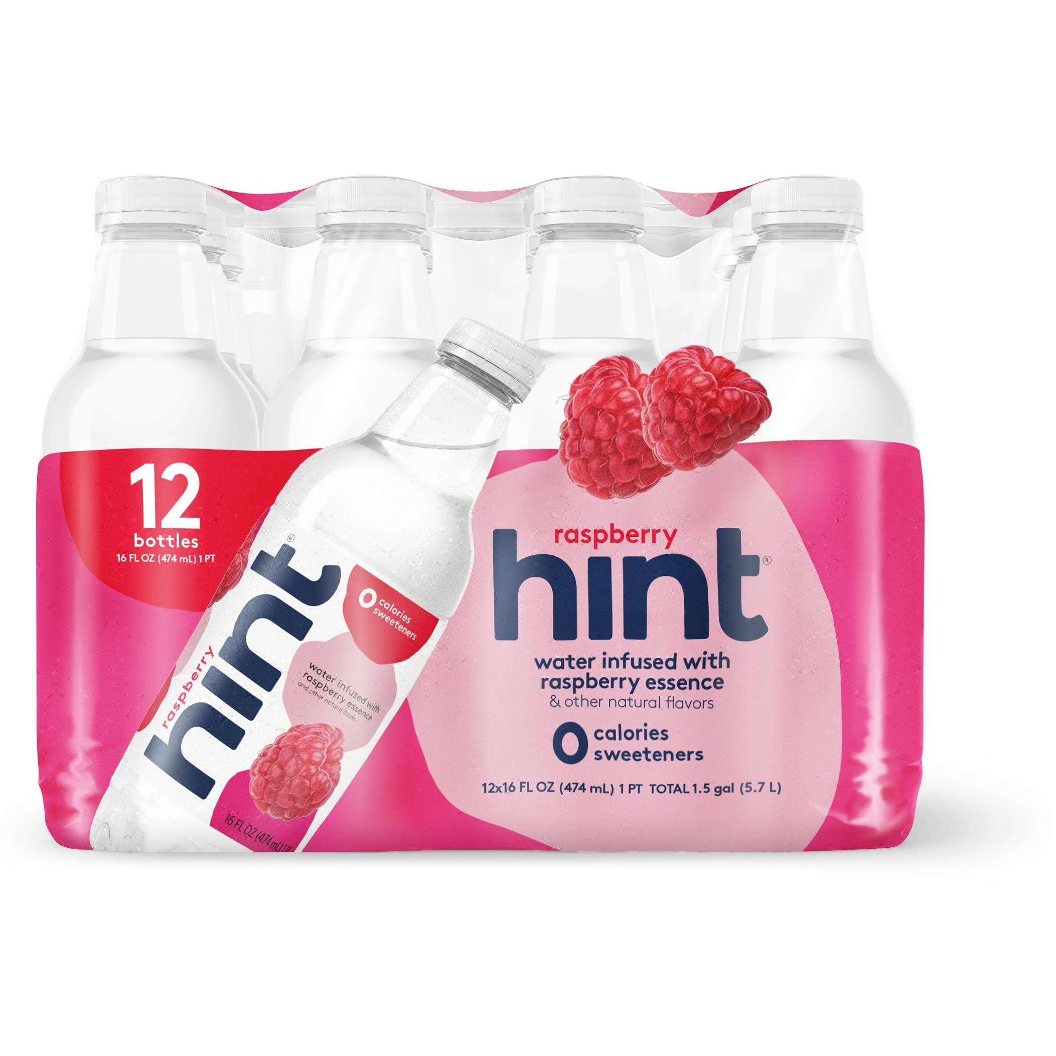 Hint Water Raspberry, Pure Water Infused With Raspberry, Zero Sugar, Zero Calories, Zero Sweeteners, Zero Preservatives, Zero Artificial Flavors, 16 Fl Oz (Pack Of 12)