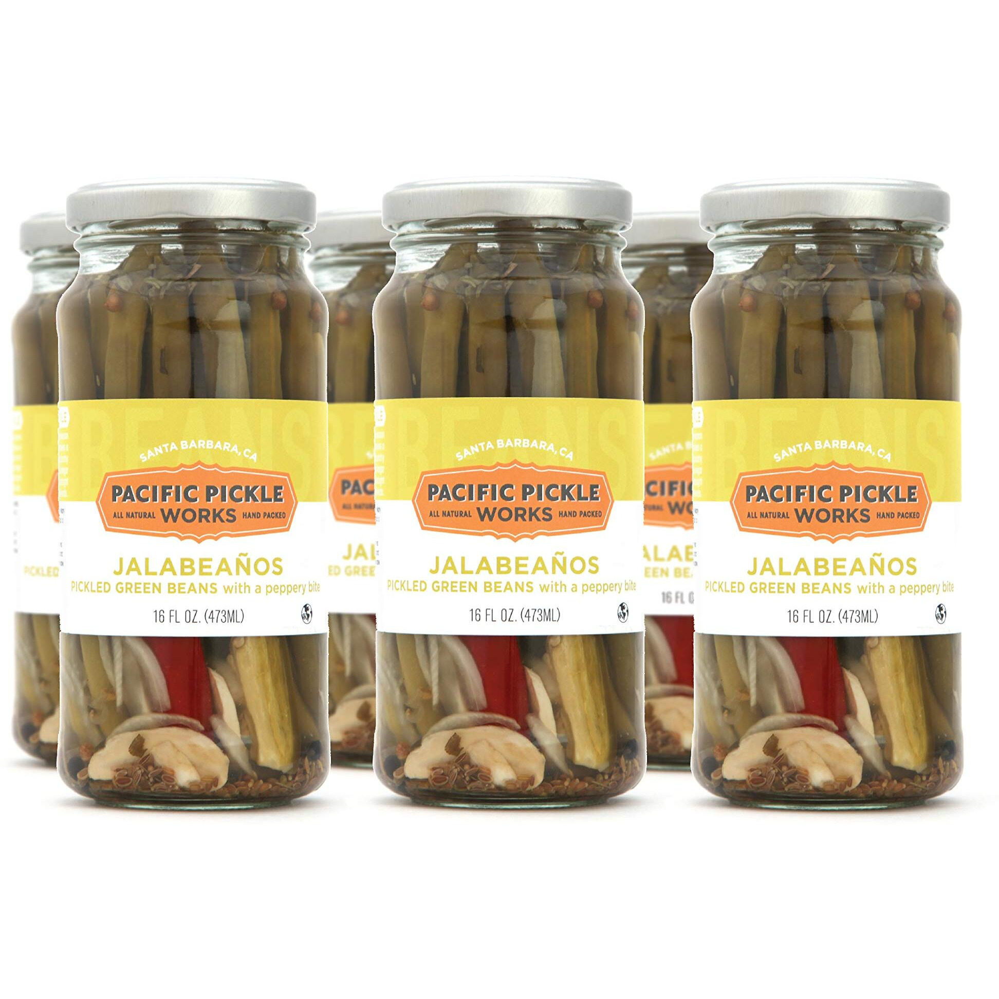 Jalabeaos - Pickled Green Beans With Jalapeo And Garlic - Spicy Dill Pickle Beans For Cocktails, Snacking - Non-Gmo, Kosher, Gluten-Free 16Oz (6-Pack)