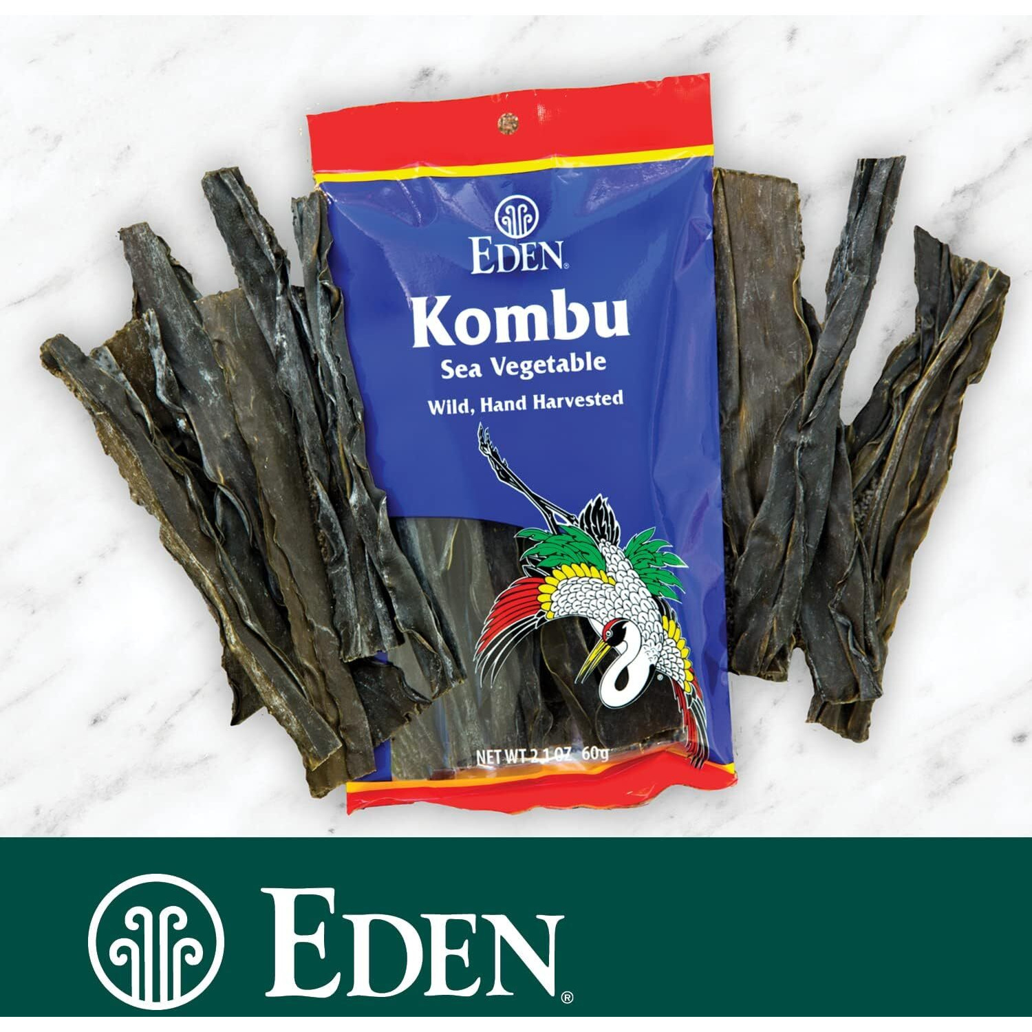 Eden Kombu, Wild Japanese Hand Harvested Sea Vegetable, Hokkaido, Dashi, Seaweed, 2.1 Oz (6-Pack)