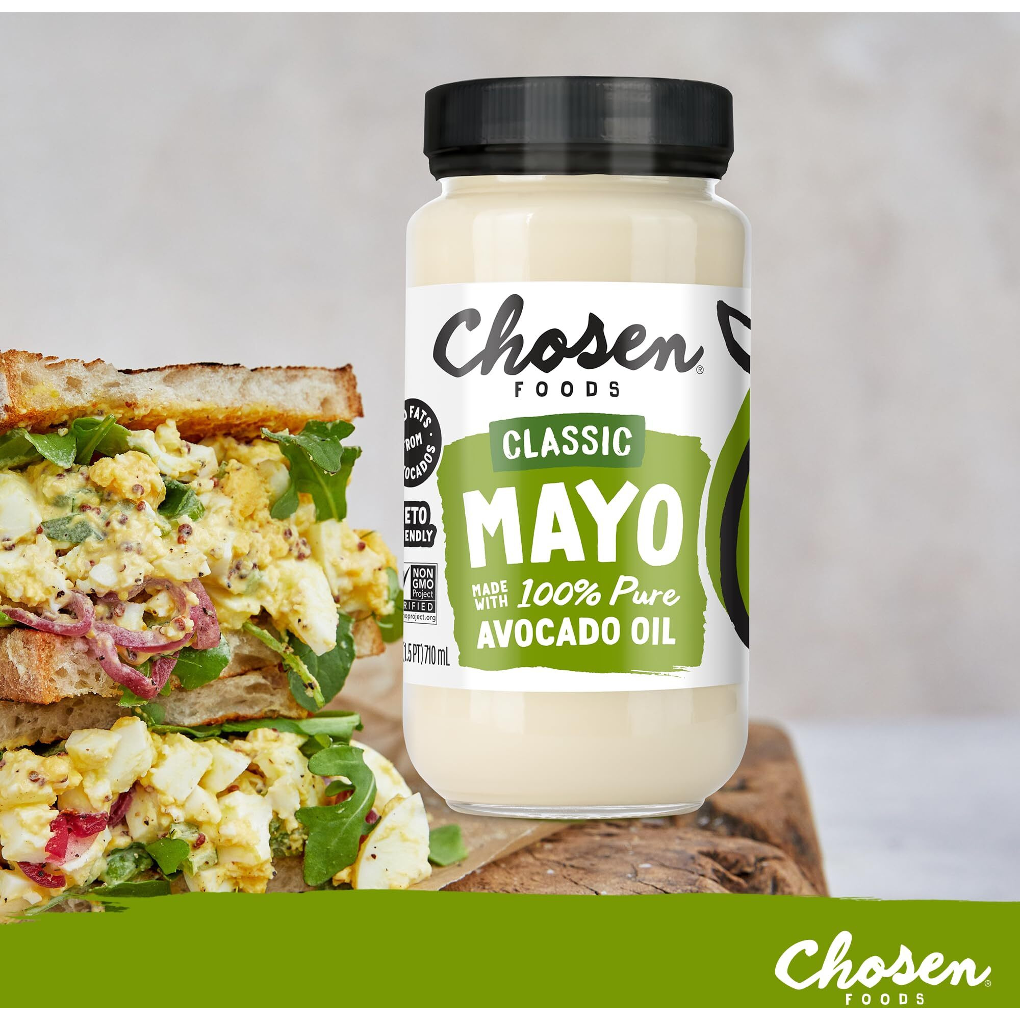 Chosen Foods 100% Avocado Oil-Based Classic Mayonnaise, Gluten & Dairy Free, Low-Carb, Keto & Paleo Diet Friendly, Mayo For Sandwiches, Dressings And Sauces, Made With Cage Free Eggs (24 Fl Oz)