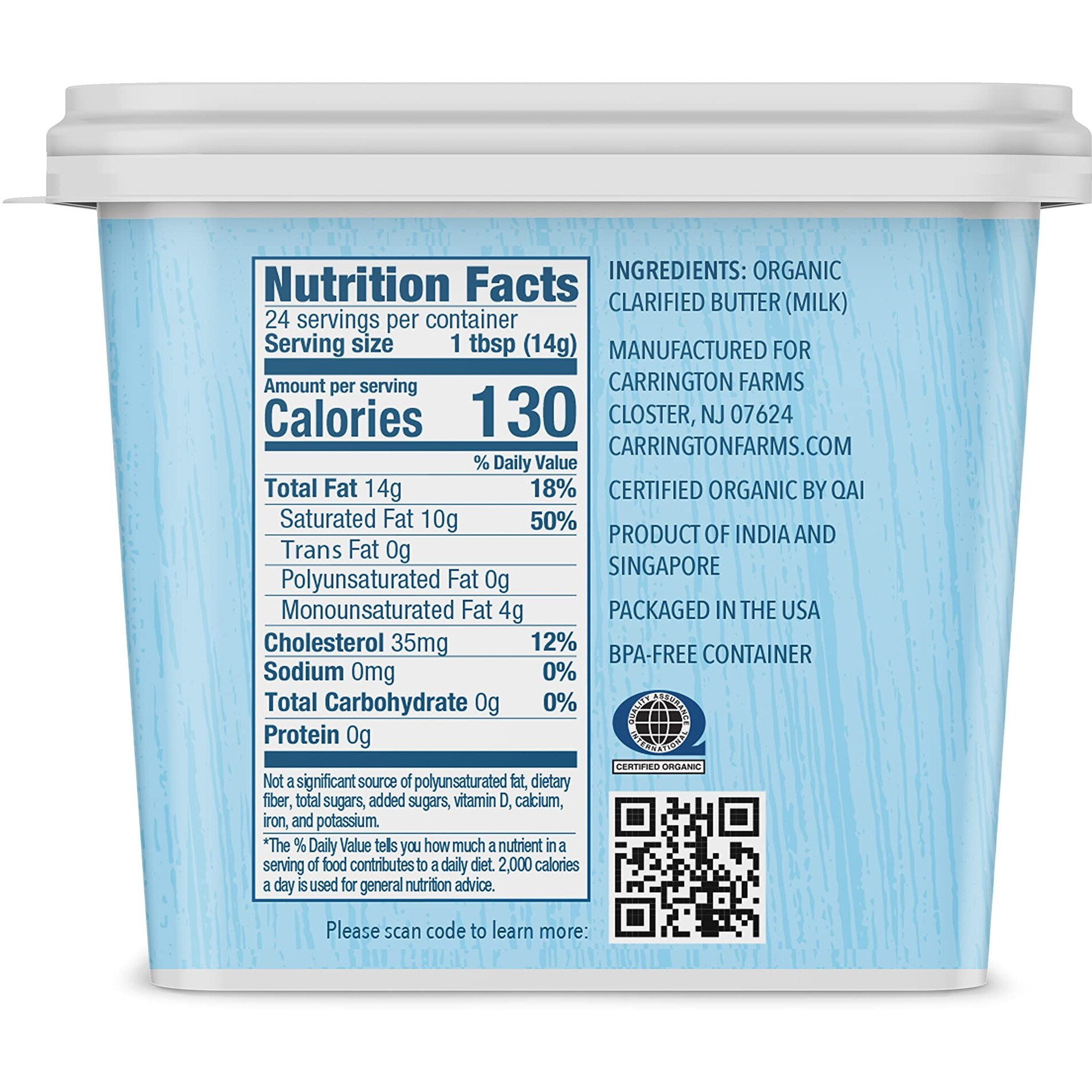 Carrington Farms Usda Certified Organic Grass Fed, Compare Our Cost Per Ounce, Ghee, 12 Fl Oz