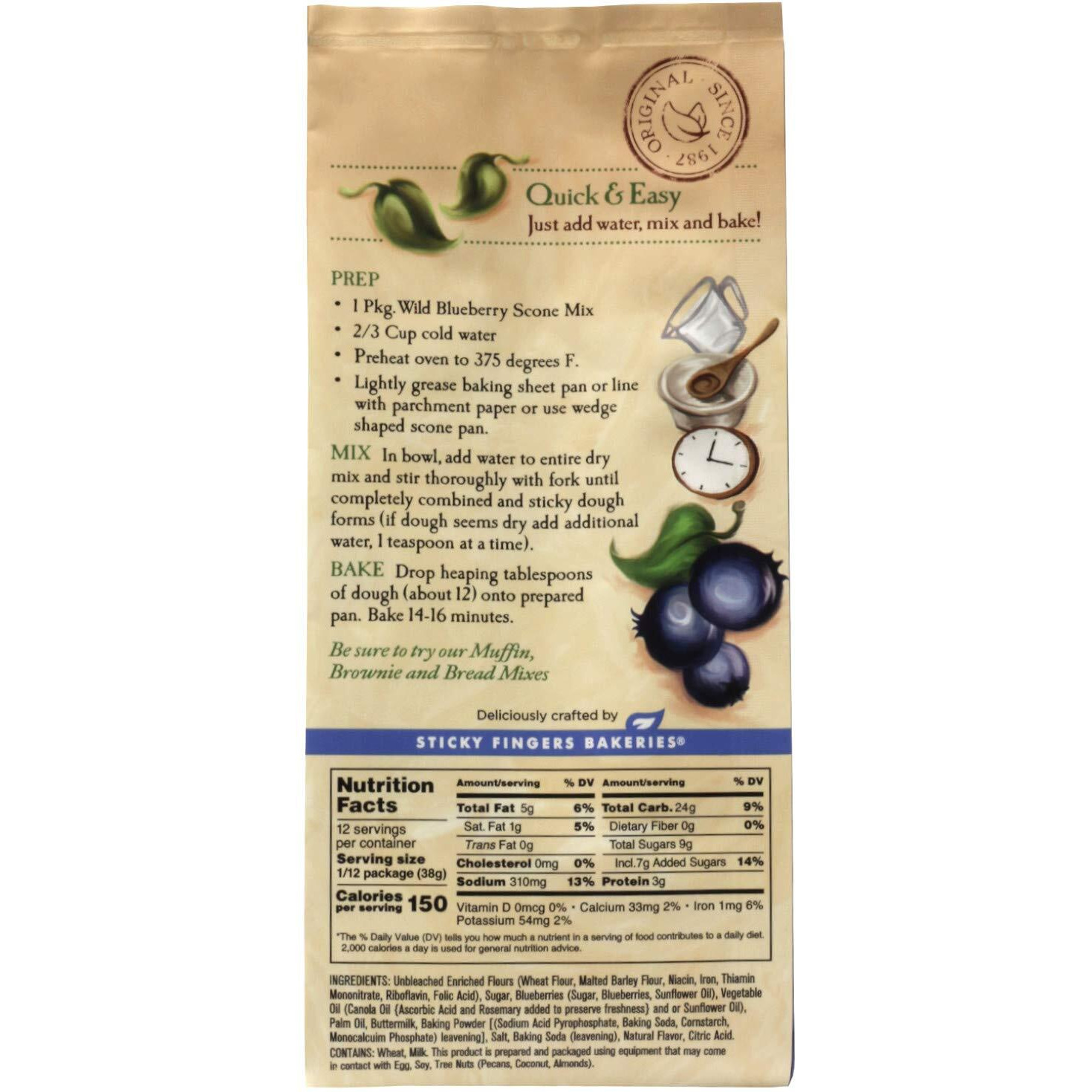 English Scone Mix, Wild Blueberry By Sticky Fingers Bakeries - Easy To Make English Scones Fresh Baked, Makes 12 Scones (1Pk)