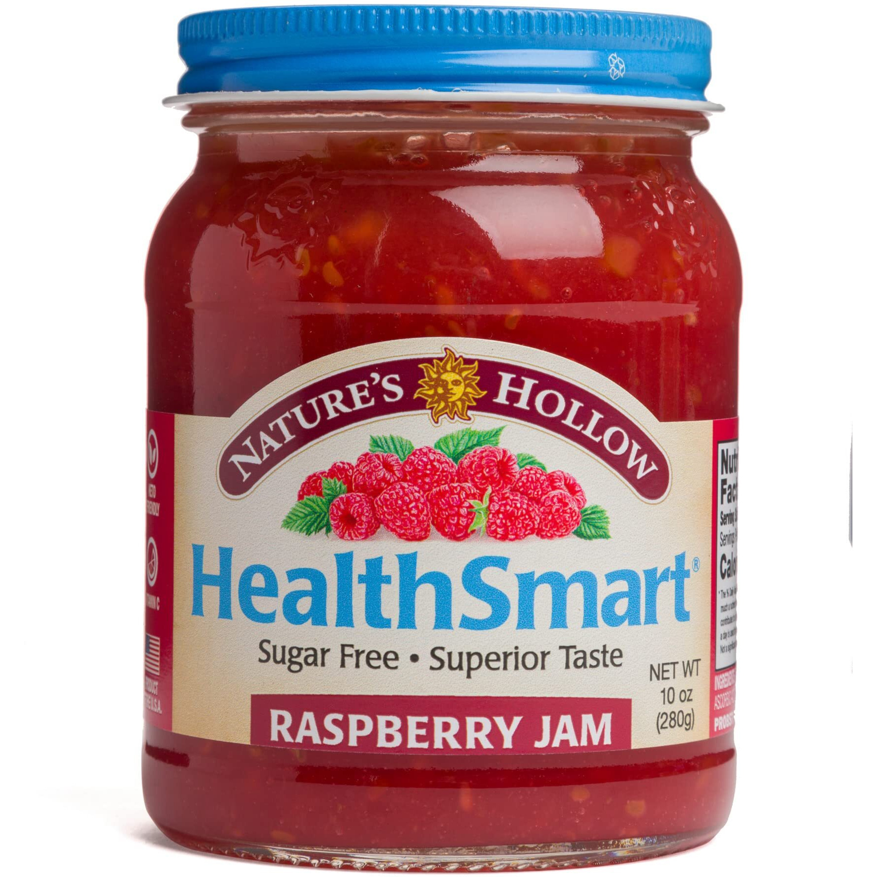 Nature's Hollow Raspberry Jam Sugar Free Preserves, Low Cal, Non Gmo, Keto Friendly, Vegan, Gluten Free, And Diabetic Friendly - Sugar Free Jam - 10Oz