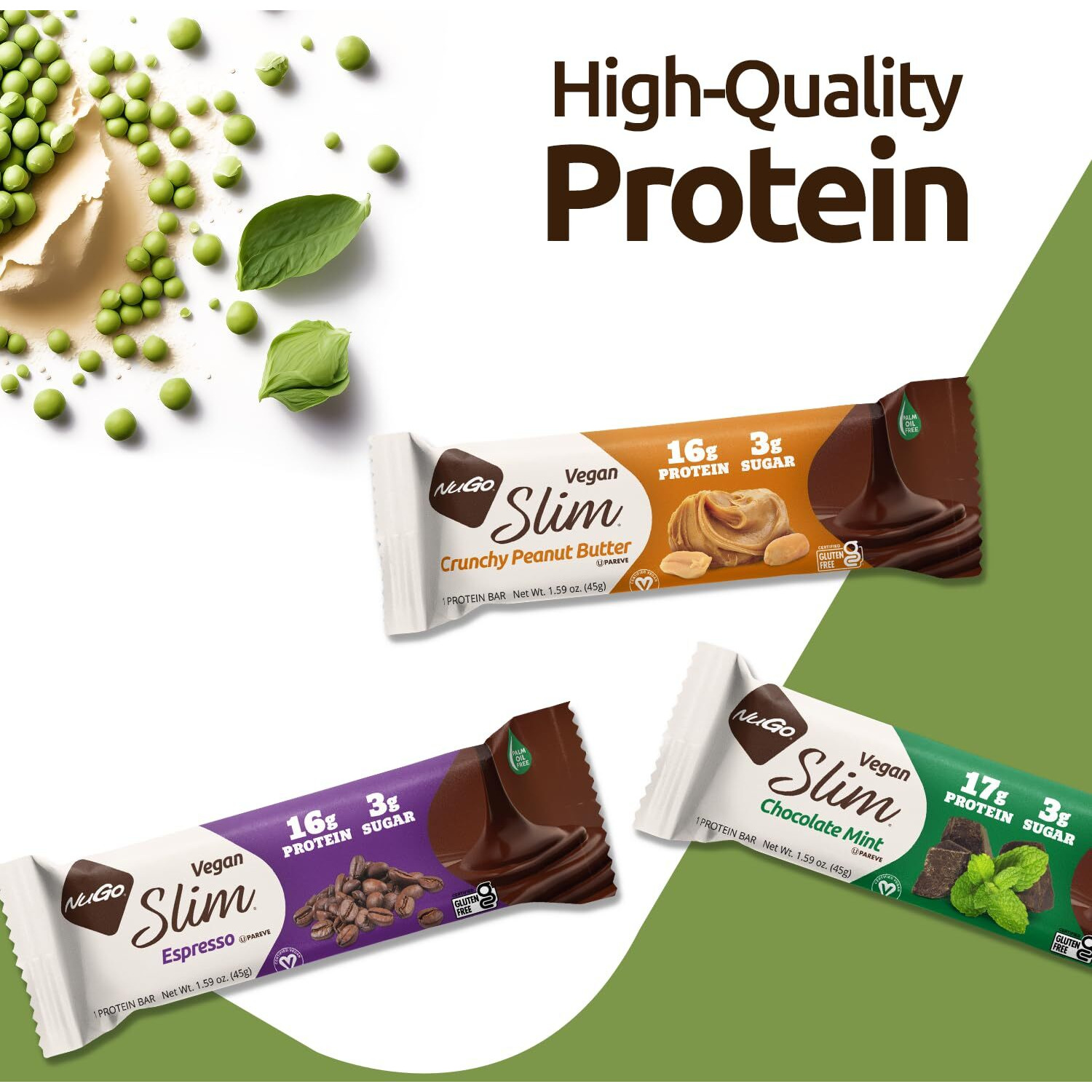 Nugo Slim Dark Chocolate Espresso, 16G Vegan Protein, 3G Sugar, 7G Fiber, 170 Calories, Low Net Carbs, Gluten Free, 12 Count