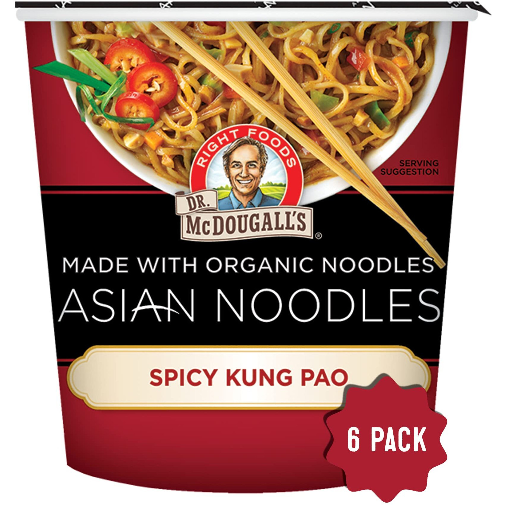 Dr. Mcdougall's Spicy Kung Pao Noodle - Organic Asian Spicy Noodles - Vegan Ramen Noodles - Instant Ramen Noodle Cups - Vegetarian Ramen - Hot Noodles - 2 Oz. - Pack Of 6