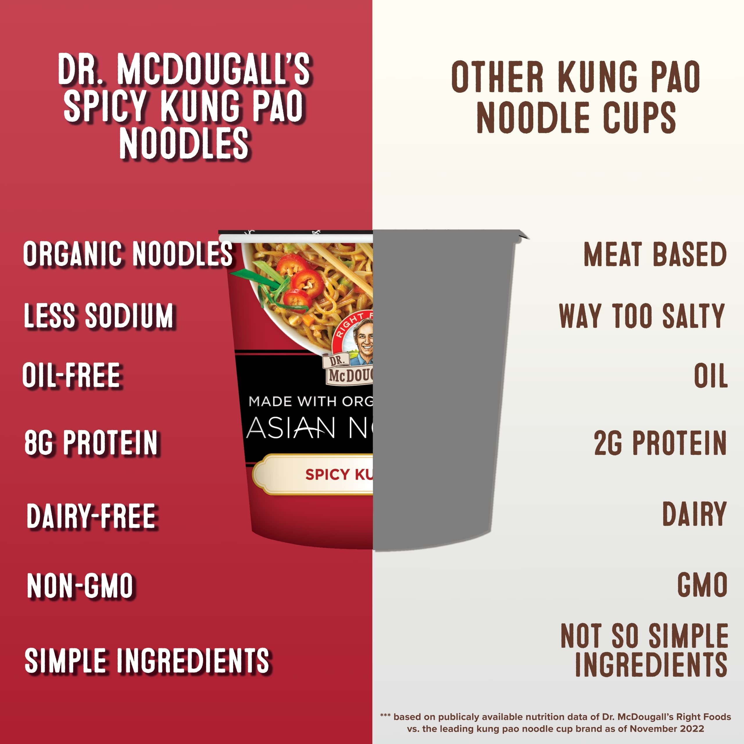 Dr. Mcdougall's Spicy Kung Pao Noodle - Organic Asian Spicy Noodles - Vegan Ramen Noodles - Instant Ramen Noodle Cups - Vegetarian Ramen - Hot Noodles - 2 Oz. - Pack Of 6