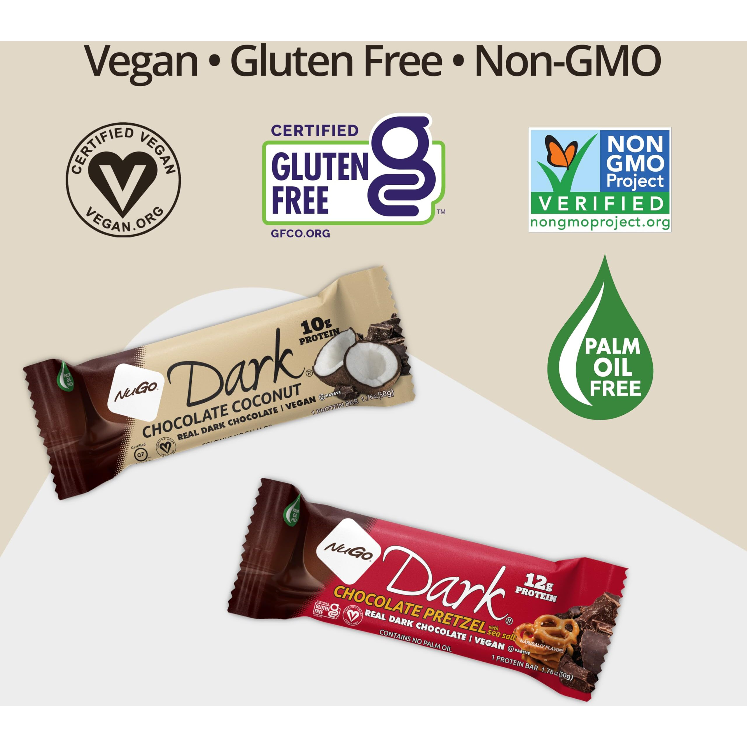 Nugo Dark Chocolate Mint Chocolate Chip, 13G Vegan Protein, 200 Calories, Gluten Free, 12 Count