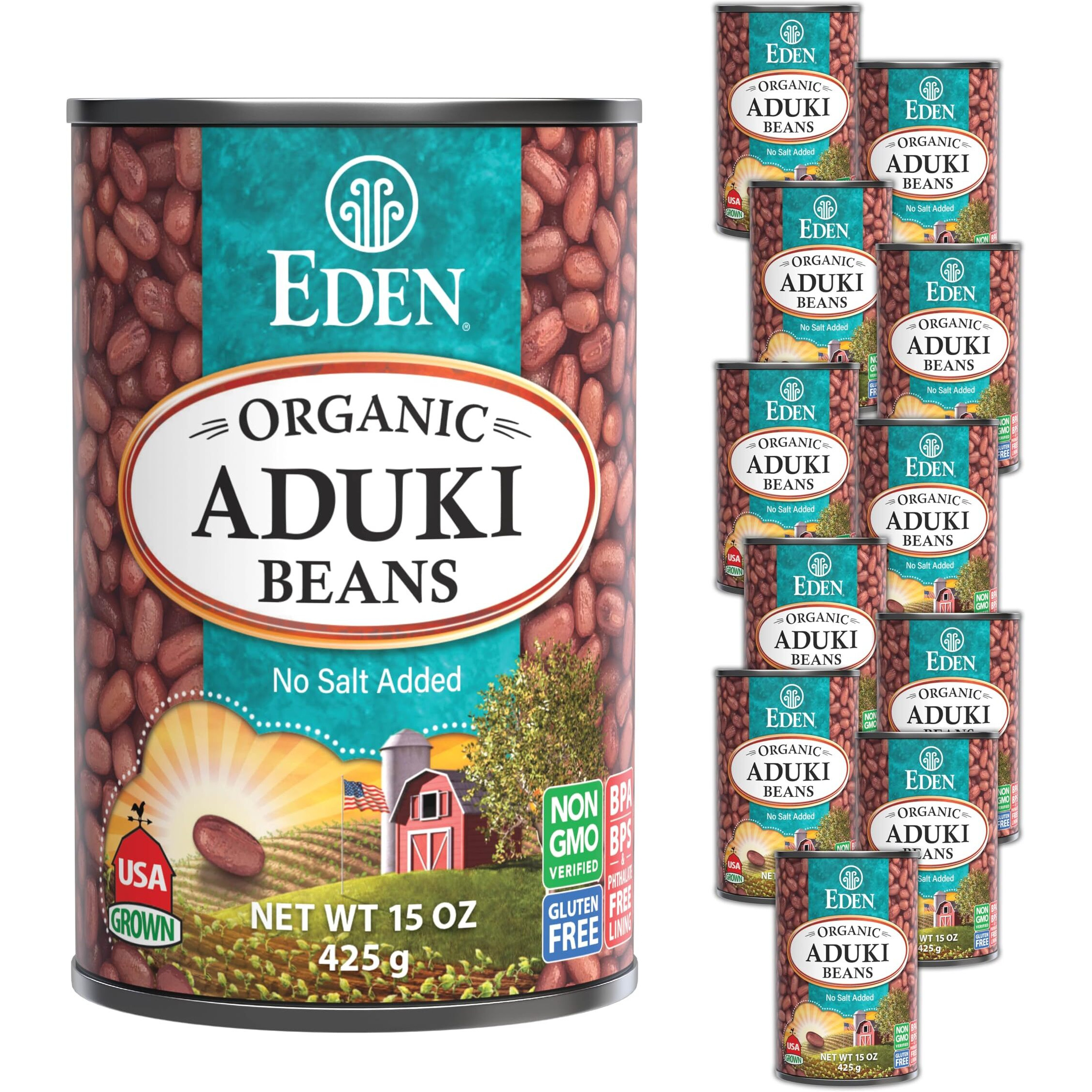 Eden Organic Aduki Beans, (Azuki, Adzuki), Non-Gmo, No Salt Added, Red Beans, Macrobiotic, 15 Oz. Can (12-Pack Case)