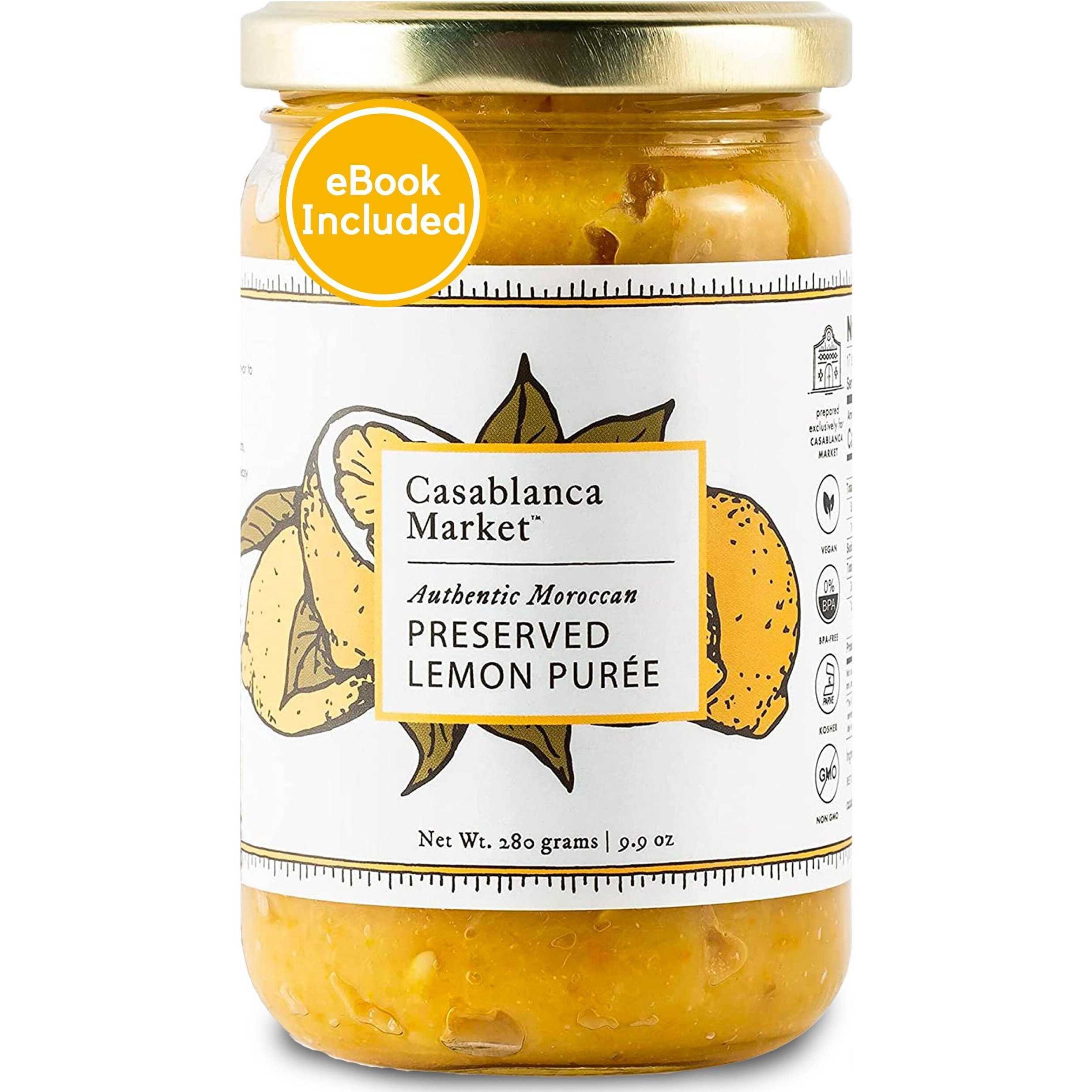 Casablanca Market Preserved Lemon Puree All Natural Beldi Moroccan Preserved Lemon Paste Gluten Free Non Gmo Vegan Plant Based - No Preservatives Or Added Sugars (Ebook Included)