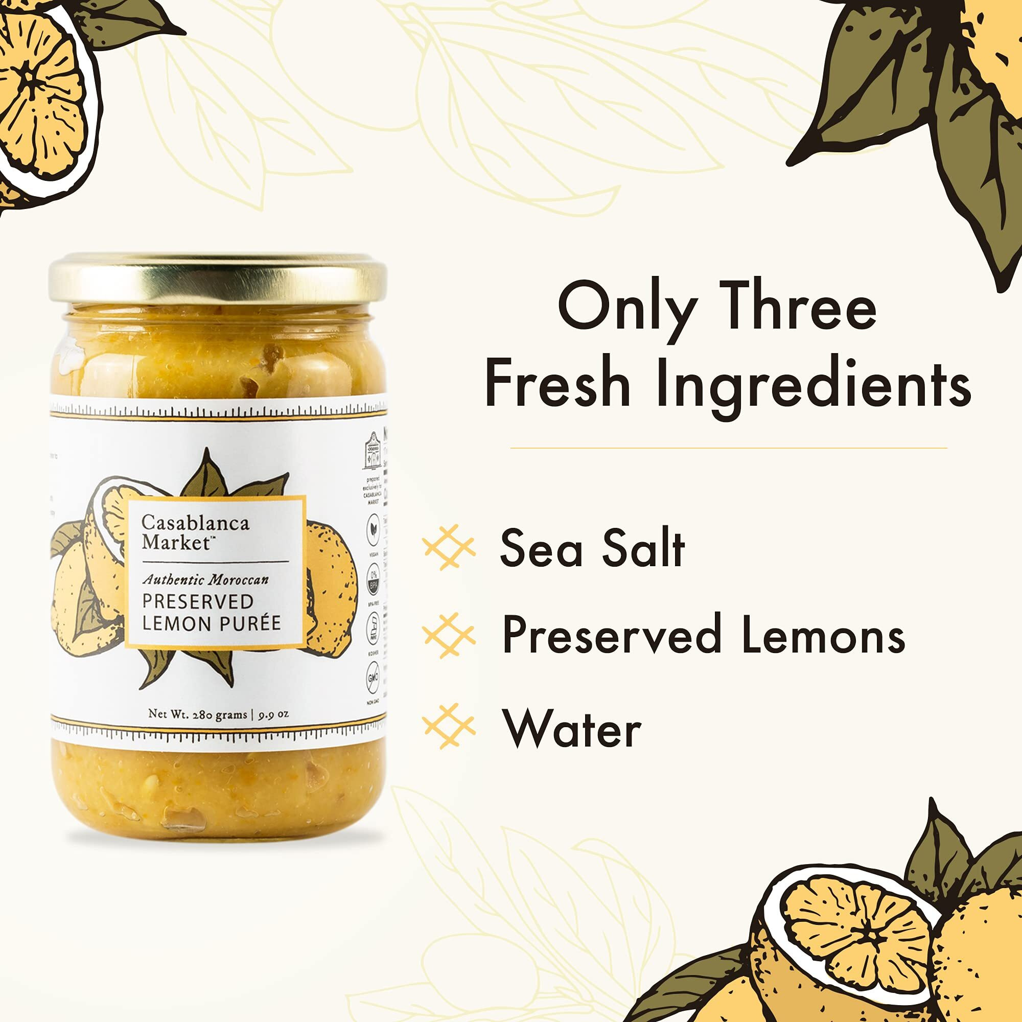 Casablanca Market Preserved Lemon Puree All Natural Beldi Moroccan Preserved Lemon Paste Gluten Free Non Gmo Vegan Plant Based - No Preservatives Or Added Sugars (Ebook Included)