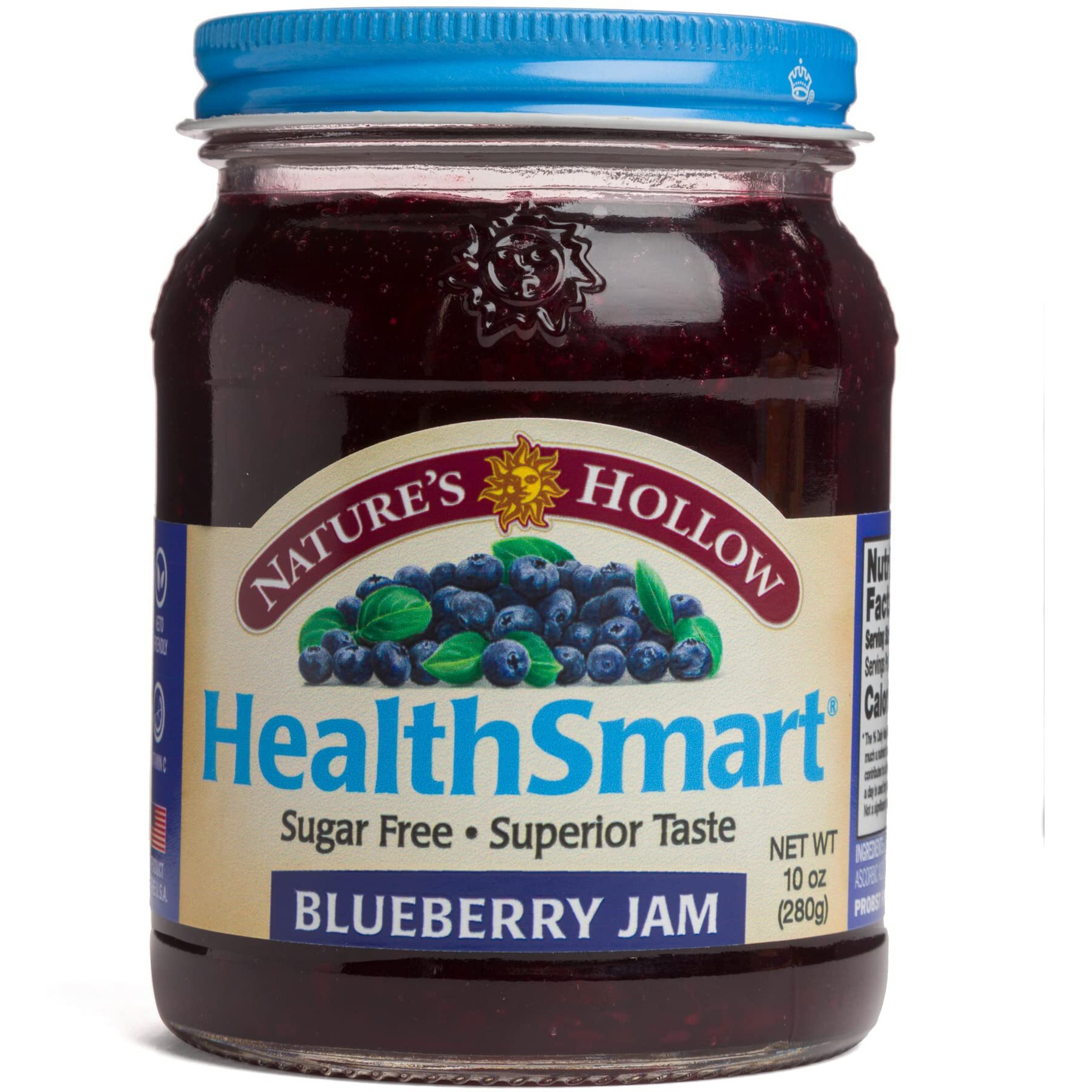 Nature's Hollow Blueberry Jam Sugar Free Preserves, Low Cal, Non Gmo, Keto Friendly, Vegan, Gluten Free, And Diabetic Friendly - Sugar Free Jam - 10Oz