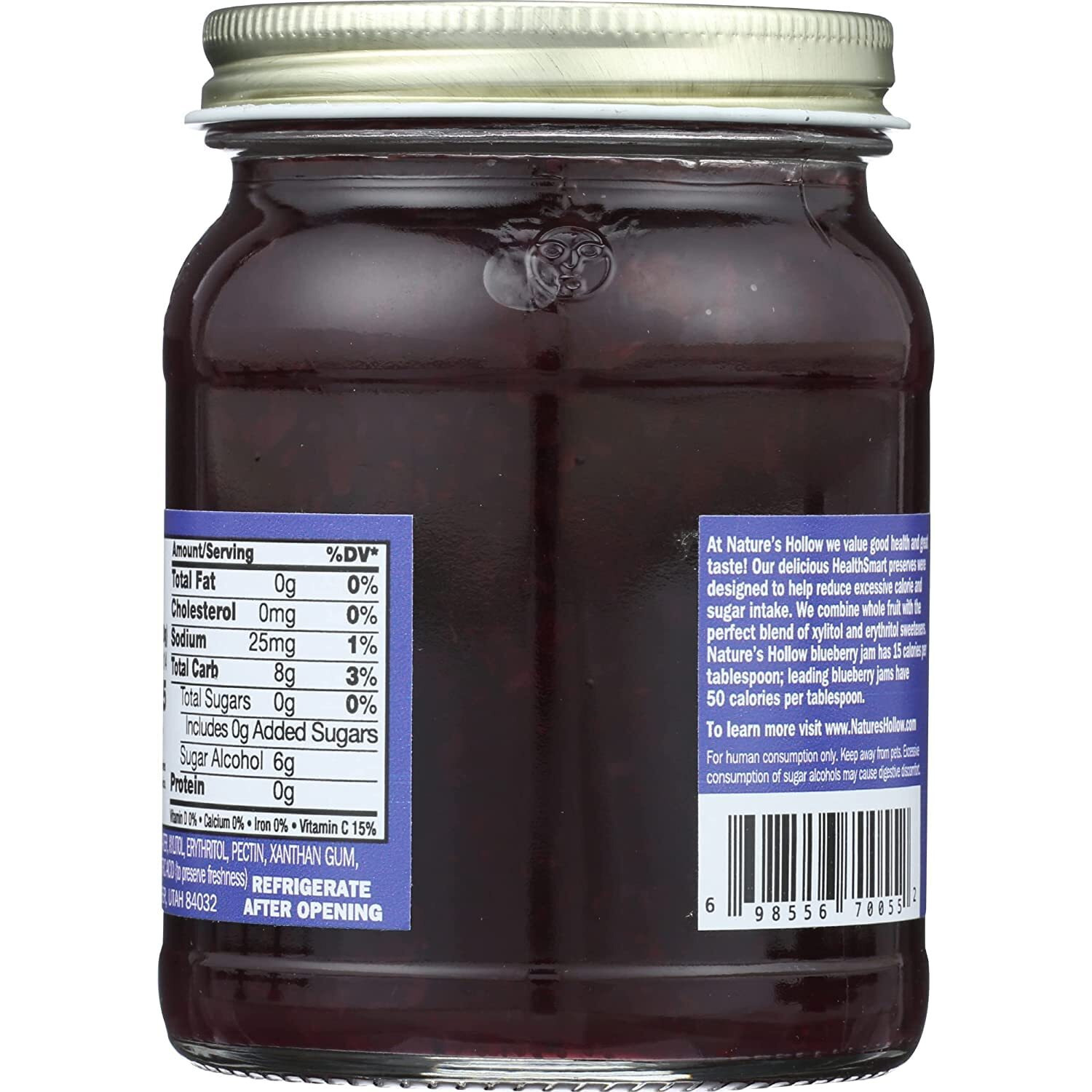 Nature's Hollow Blueberry Jam Sugar Free Preserves, Low Cal, Non Gmo, Keto Friendly, Vegan, Gluten Free, And Diabetic Friendly - Sugar Free Jam - 10Oz