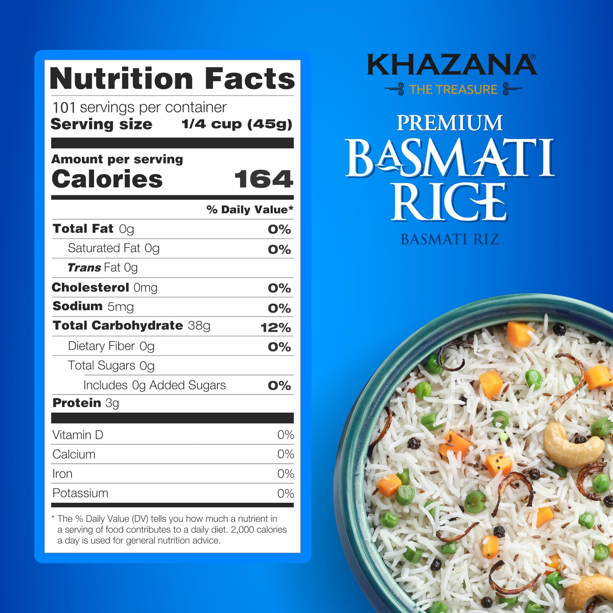 Khazana Authentic Premium Basmati Rice - 2Lb Resealable Zipper Bag | Non-Gmo, Gluten-Free, Kosher & Cholesterol-Free | Aromatic & Flavorful Grain From India