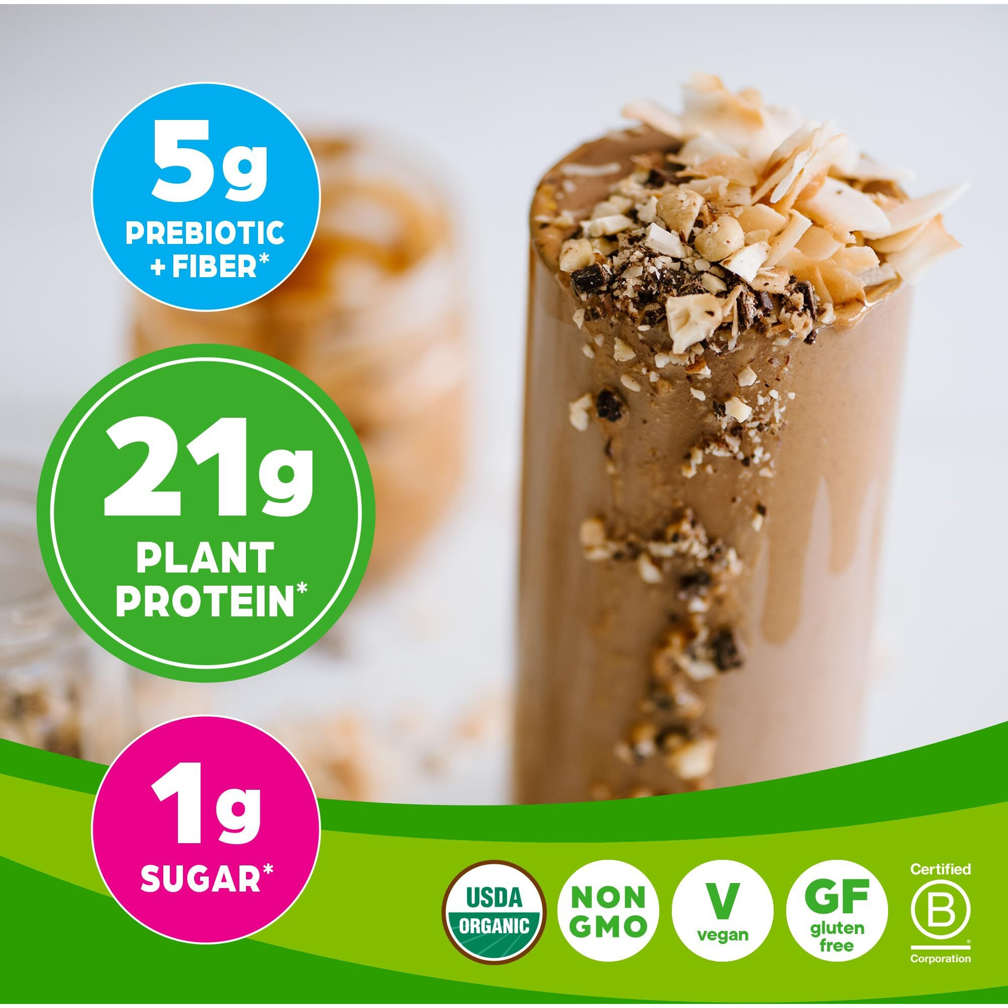 Orgain Organic Vegan Protein Powder, Chocolate Peanut Butter - 21G Plant Protein, 6G Prebiotic Fiber, Low Net Carb, No Lactose Ingredients, No Added Sugar, Non-Gmo, For Shakes & Smoothies, 2.03 Lb