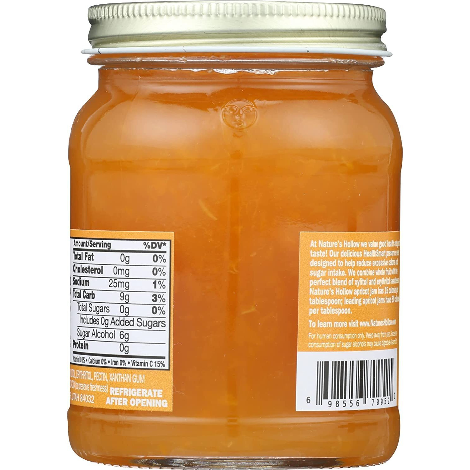 Nature's Hollow Apricot Jam Sugar Free Preserves, Low Cal, Non Gmo, Keto Friendly, Vegan, Gluten Free, And Diabetic Friendly - Sugar Free Jam - 10Oz