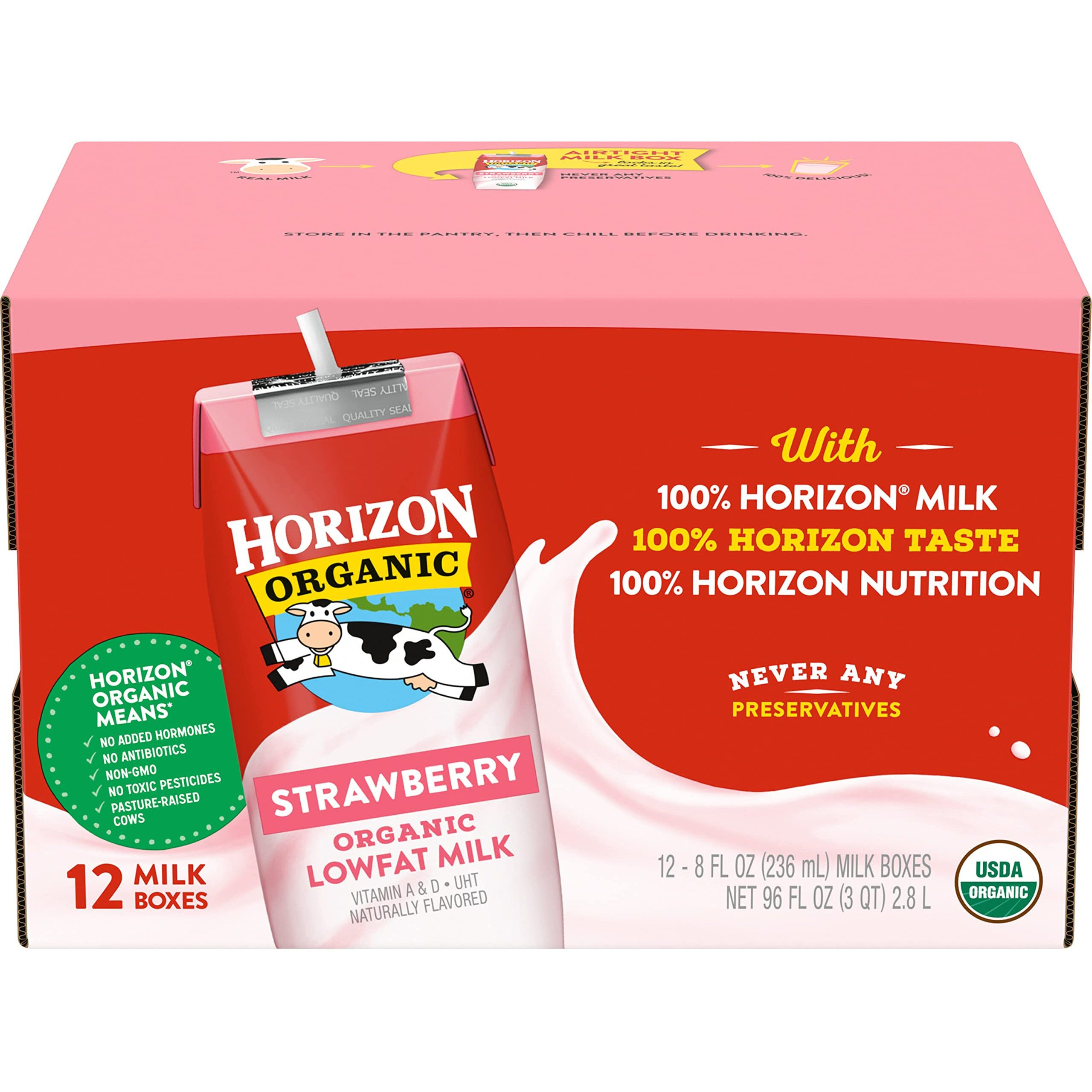 Horizon Organic Shelf-Stable 1% Low Fat Milk Boxes, Strawberry, 8 Oz., 12 Pack