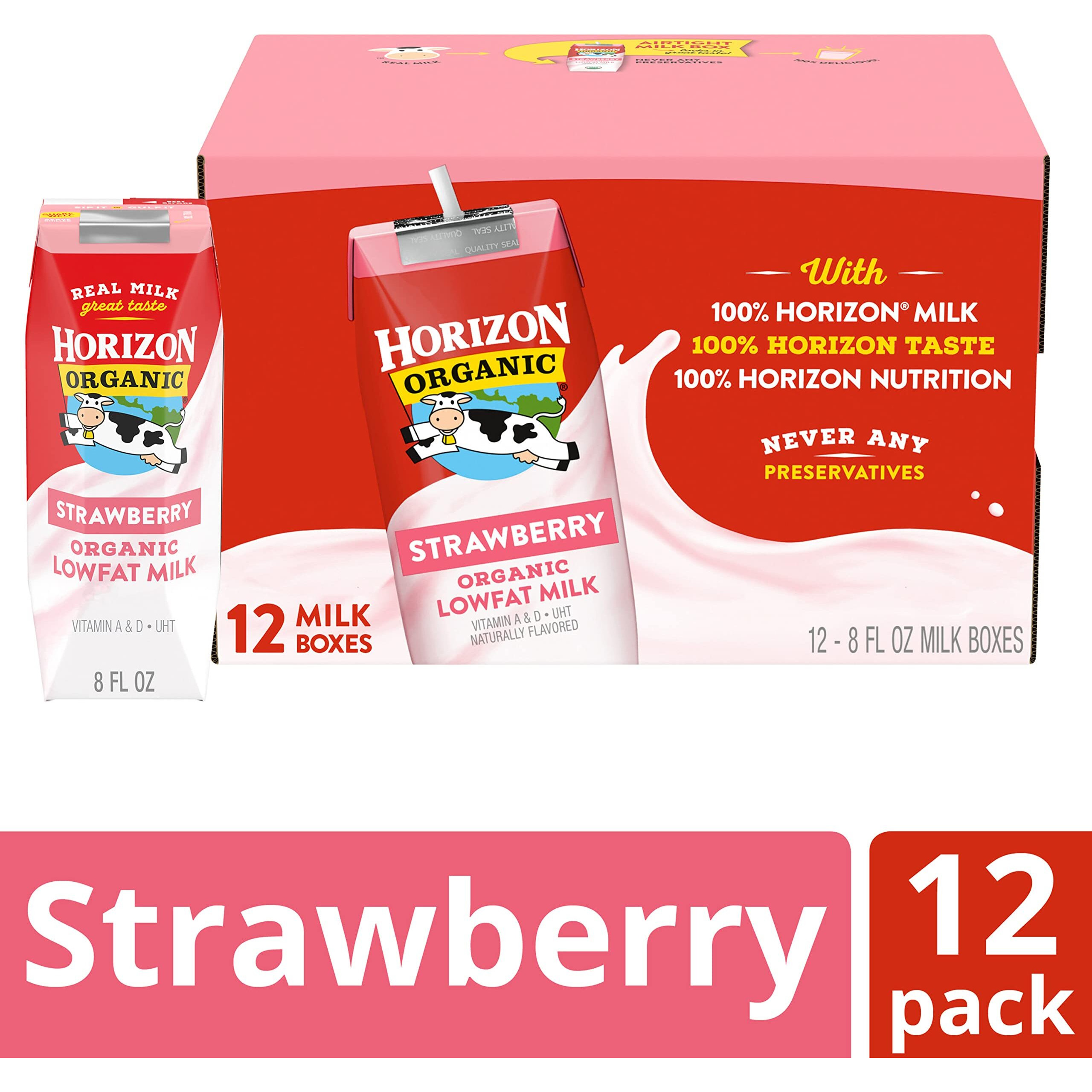 Horizon Organic Shelf-Stable 1% Low Fat Milk Boxes, Strawberry, 8 Oz., 12 Pack