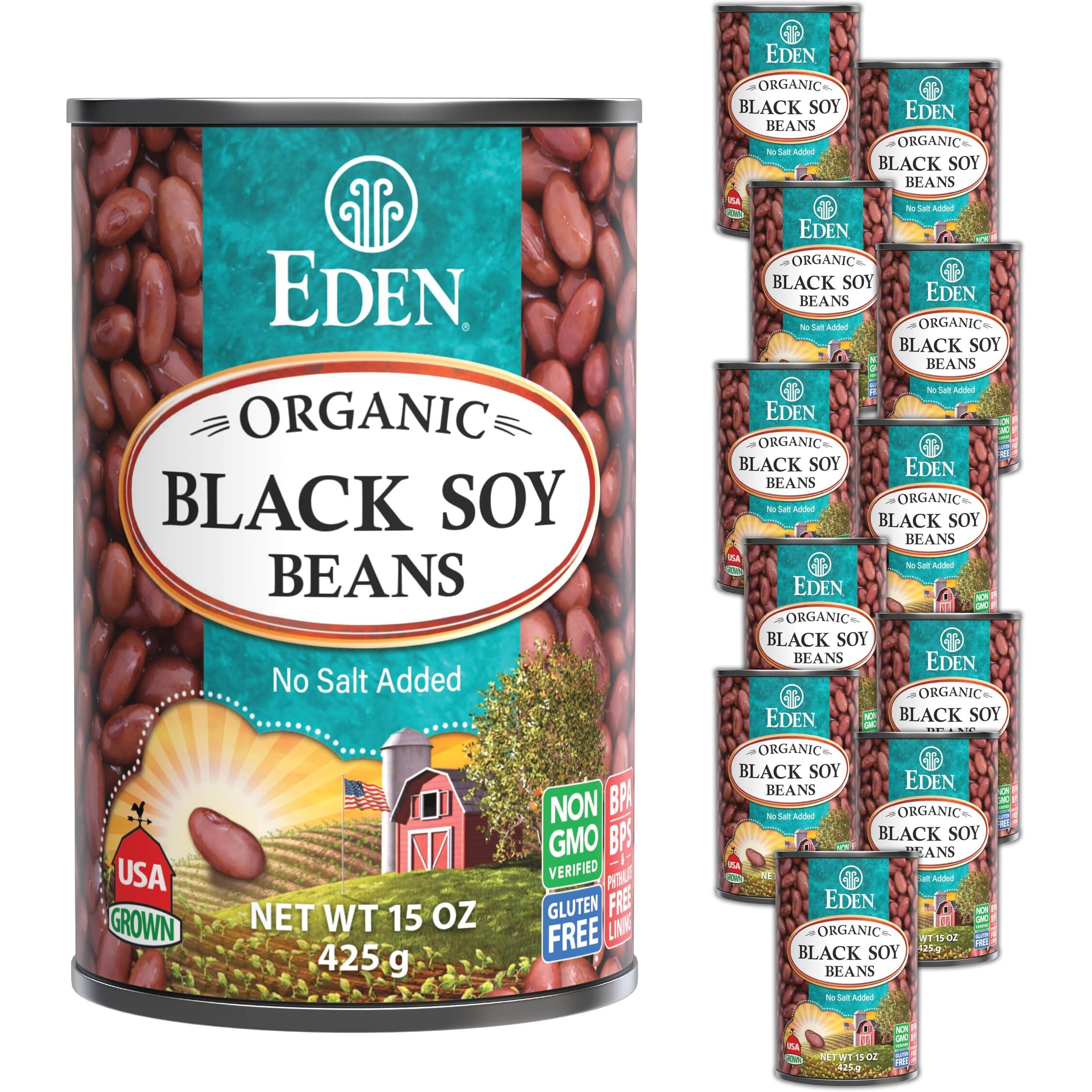 Eden Organic Black Soybeans, 15 Oz Can (12-Pack), Complete Protein, No Salt, Non-Gmo, Gluten Free, Vegan, Kosher, U.S. Grown, Heat And Serve, Macrobiotic, Soy Beans