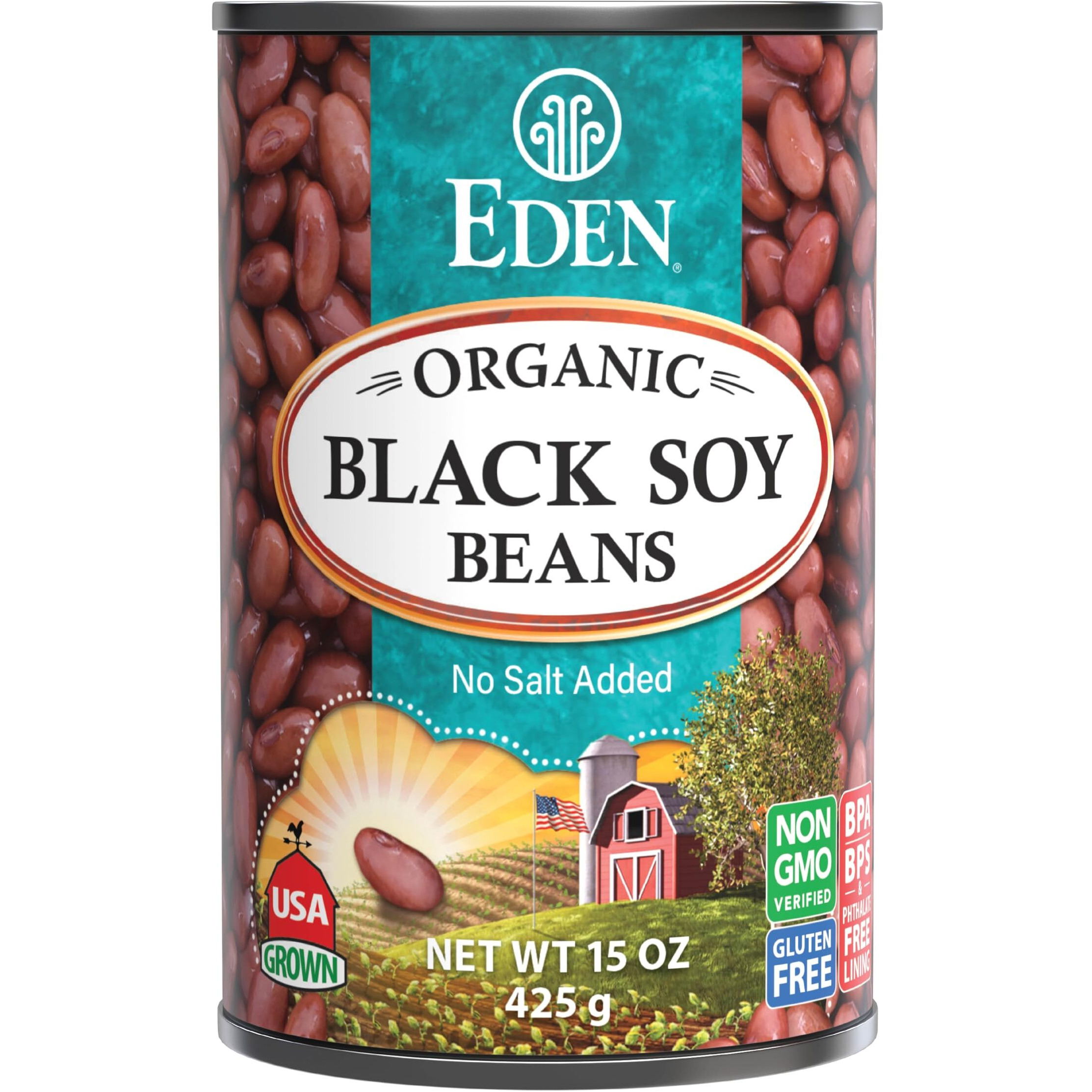 Eden Organic Black Soybeans, 15 Oz Can (12-Pack), Complete Protein, No Salt, Non-Gmo, Gluten Free, Vegan, Kosher, U.S. Grown, Heat And Serve, Macrobiotic, Soy Beans
