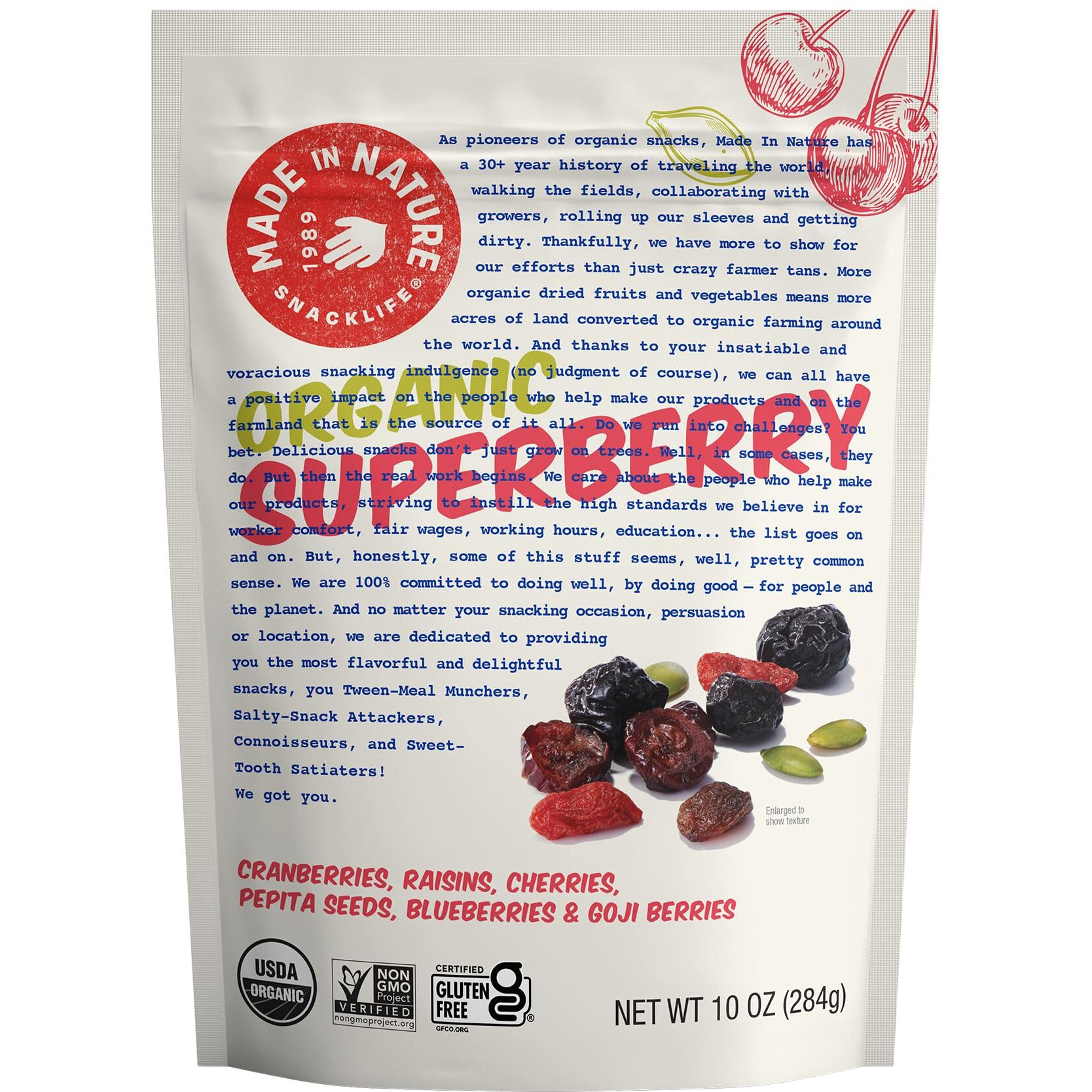Made In Nature Organic Superberry Fruit Fusion, Non-Gmo, Gluten Free, Vegan Snack, 10Oz (Pack Of 1), Packaging May Vary