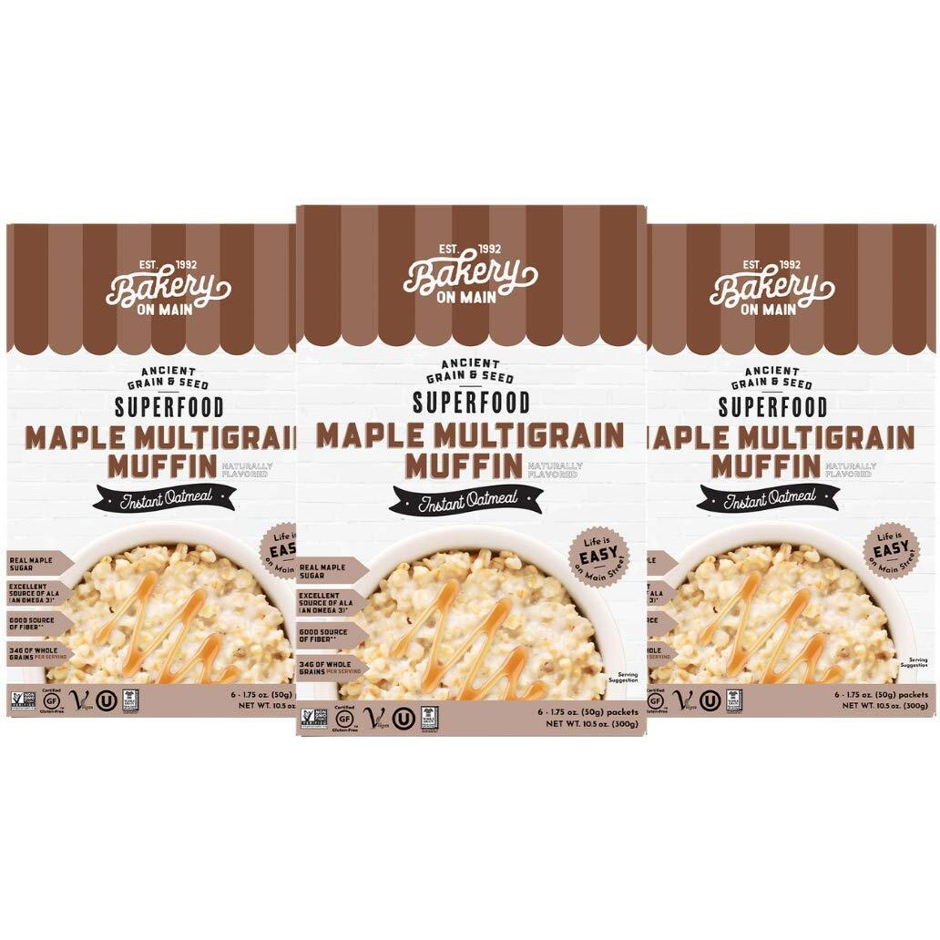 Bakery On Main, Gluten-Free Instant Oatmeal, Vegan & Non Gmo - Maple Multigrain Muffin, 10.5 Ounce (Pack Of 3)