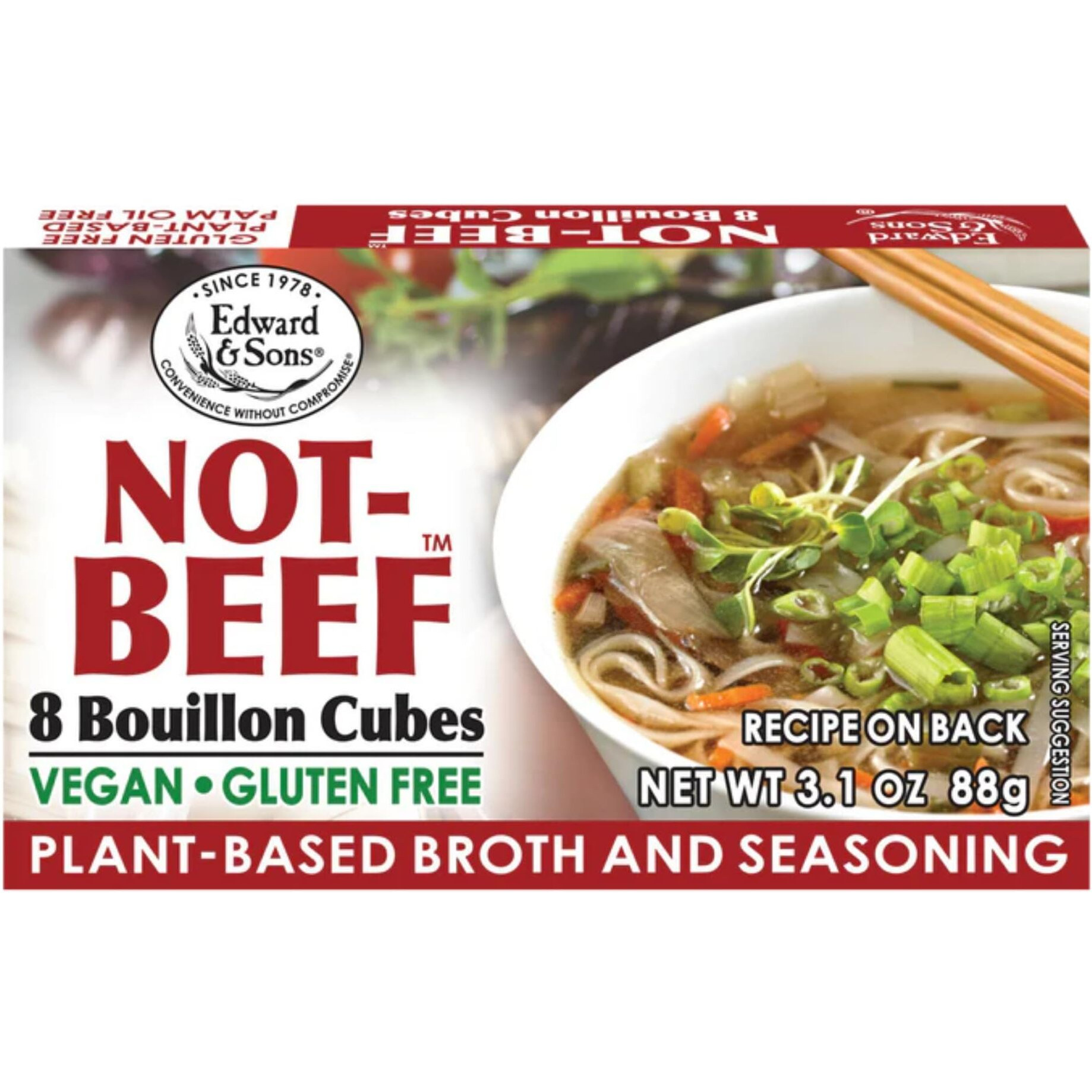 Edward & Son's Vegan Beef Bouillon Cubes - Vegan Broth Cubes, Gluten Free, No Trans Fat, Use In Soups, Stews And Pilafs (8 Cubes Of Each) - Pack Of 12