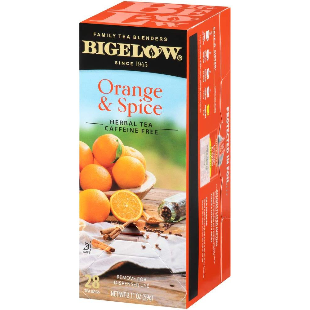 Bigelow Orange & Spice Herbal Tea 28-Count Box (Pack Of 1) Caffeine-Free Soothing Herbal Tea Sweetly Citrus-Y Tea With An Herbal Twist