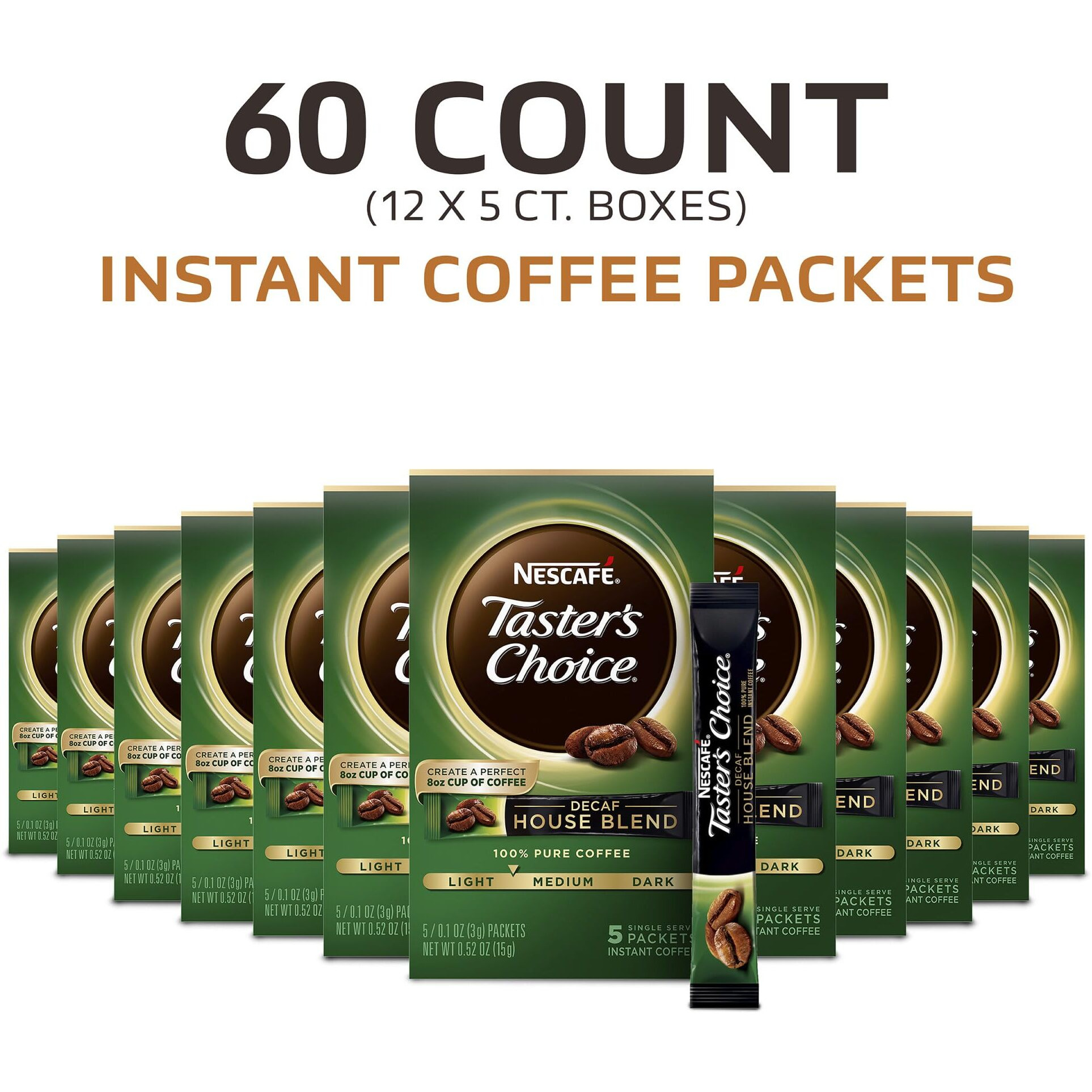 Nescafe Taster's Choice Decaf Instant Coffee, House Blend, 0.52 Ounce (Pack Of 12)