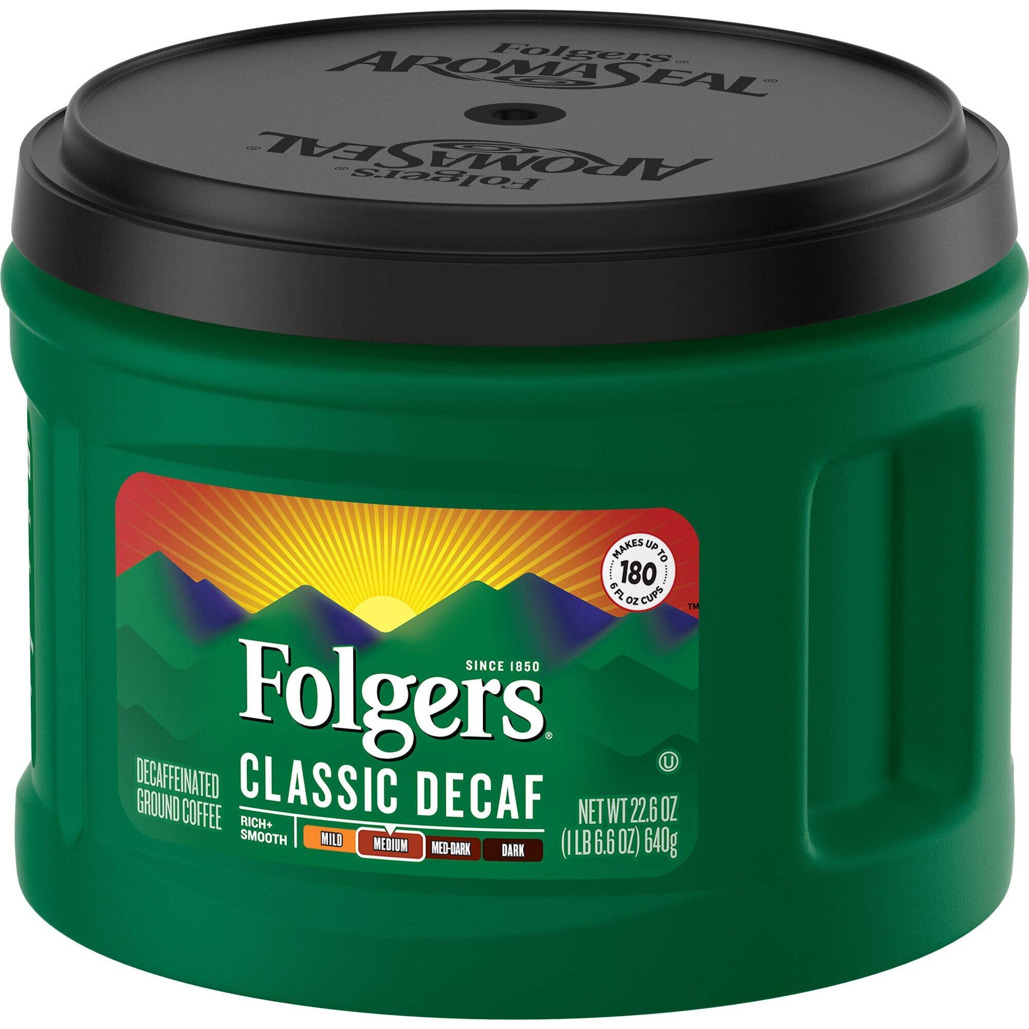 Folgers Classic Decaf Medium Roast Ground Coffee, 22.6 Ounces