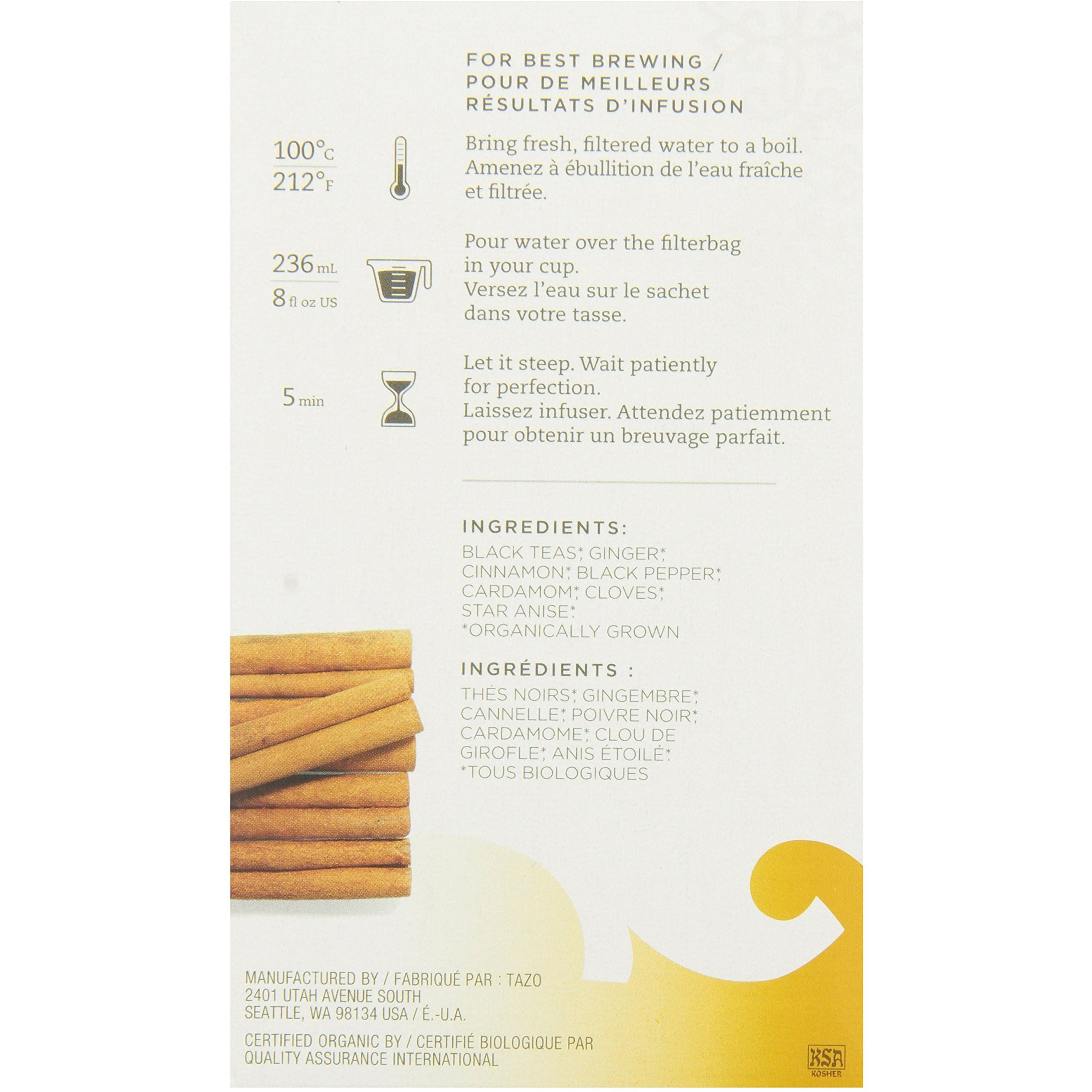 Tazo Organic Chai - 149904, Black Tea-24 Tea Bags-2.3Oz/65G